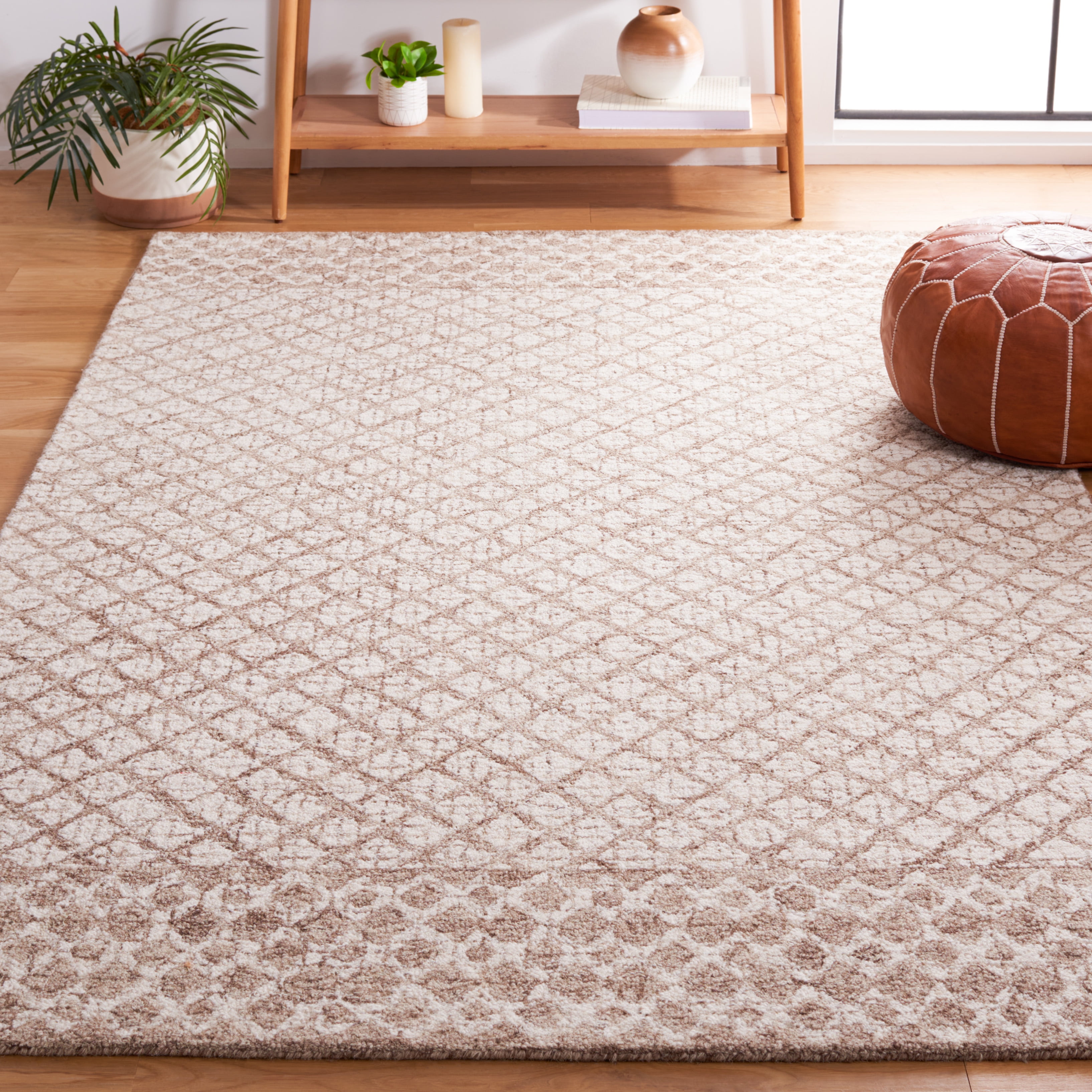 SAFAVIEH Abstract Ryder Abstract Wool Area Rug, Ivory/Brown, 4' x 6'