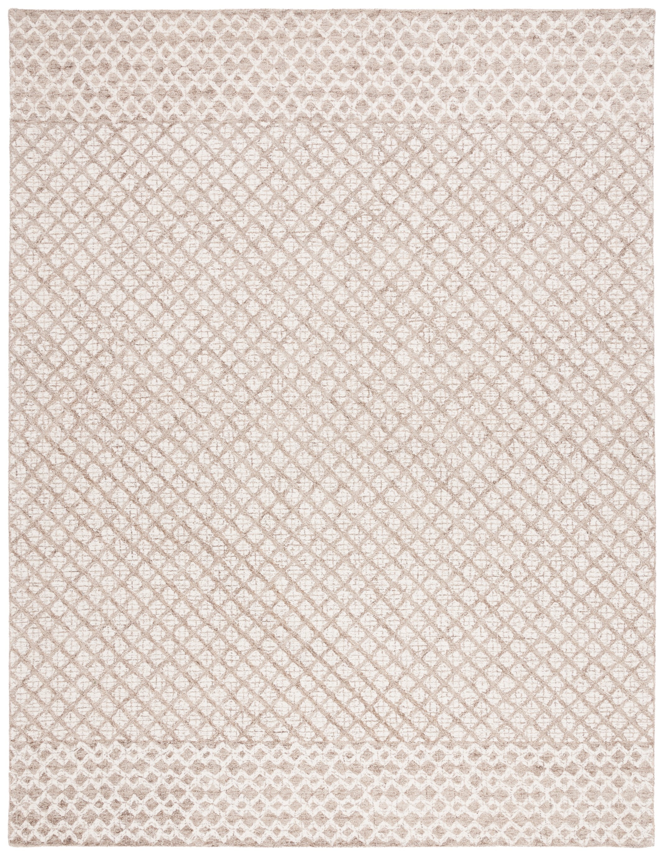 Ivory and Brown Abstract Hand-Tufted Wool Area Rug, 8' x 10'