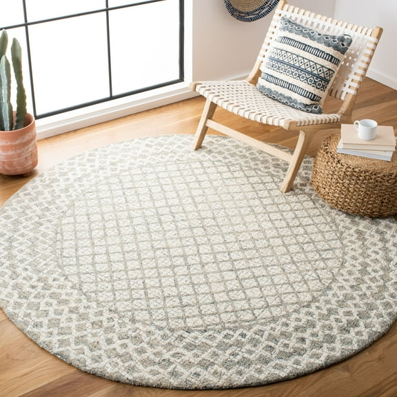 SAFAVIEH Abstract Ryder Abstract Wool Area Rug, Ivory/Gray, 4' x 4' Round