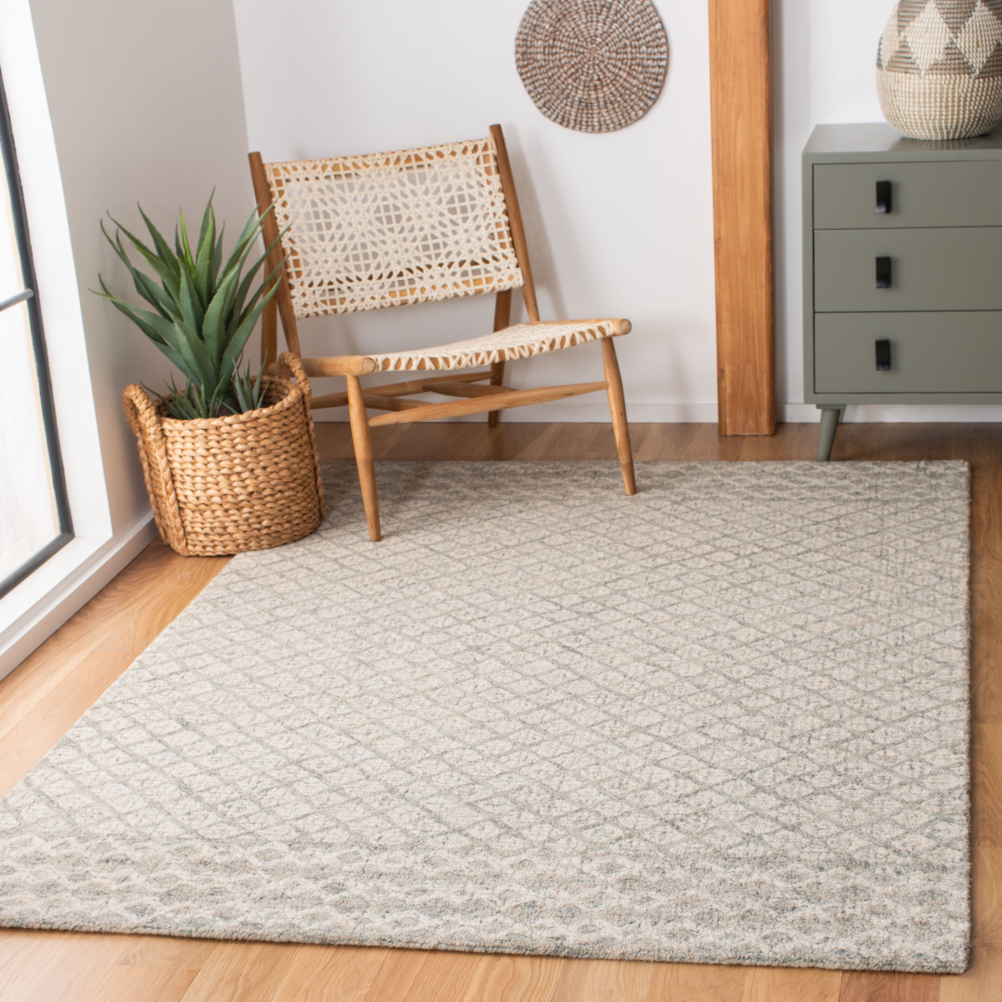 Ivory and Grey 6' Square Handmade Wool Area Rug