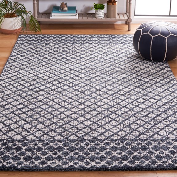 SAFAVIEH Abstract Ryder Abstract Wool Area Rug, Ivory/Navy, 4' x 6'