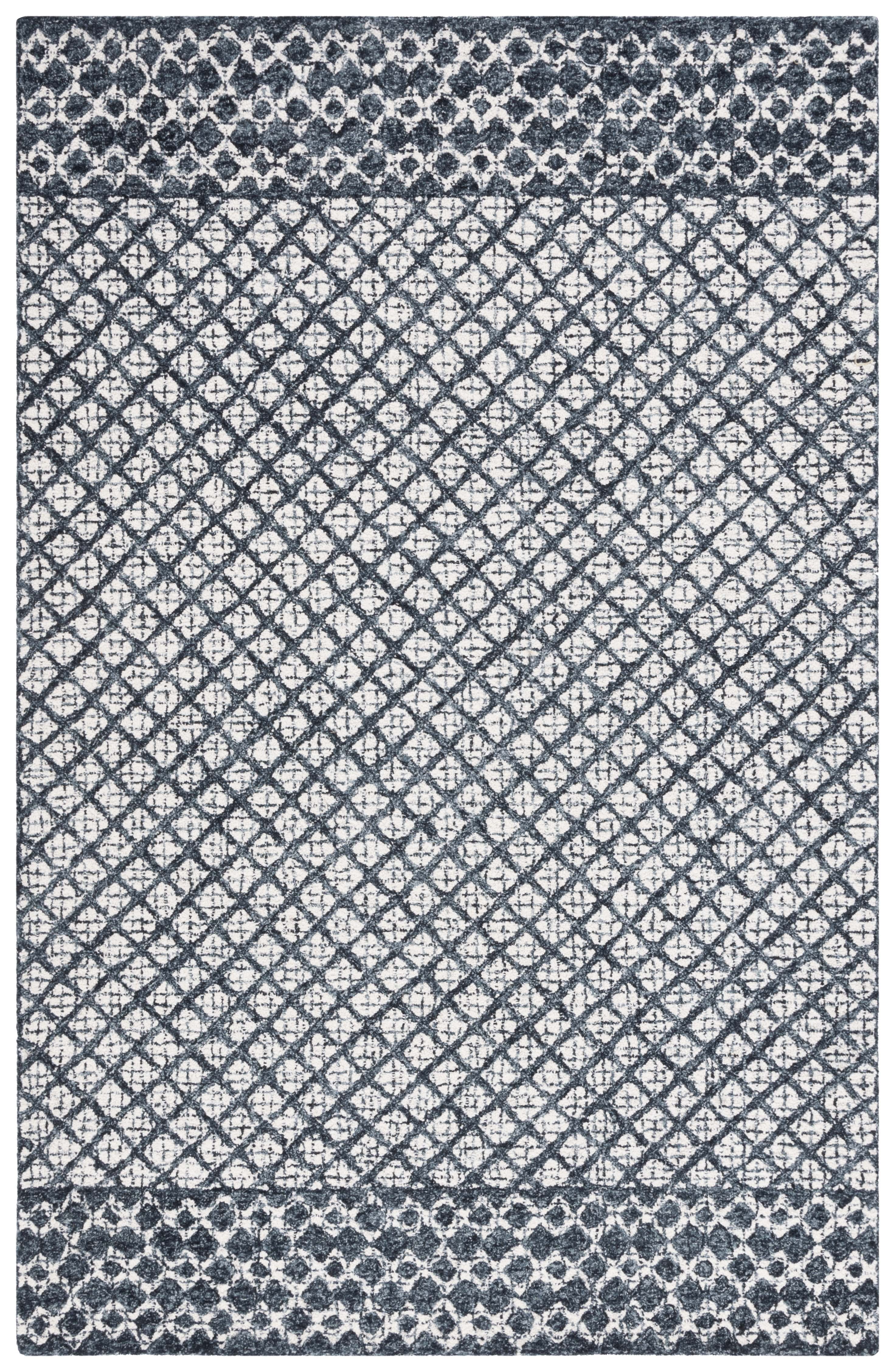 Ivory and Navy Tufted Wool Abstract Area Rug