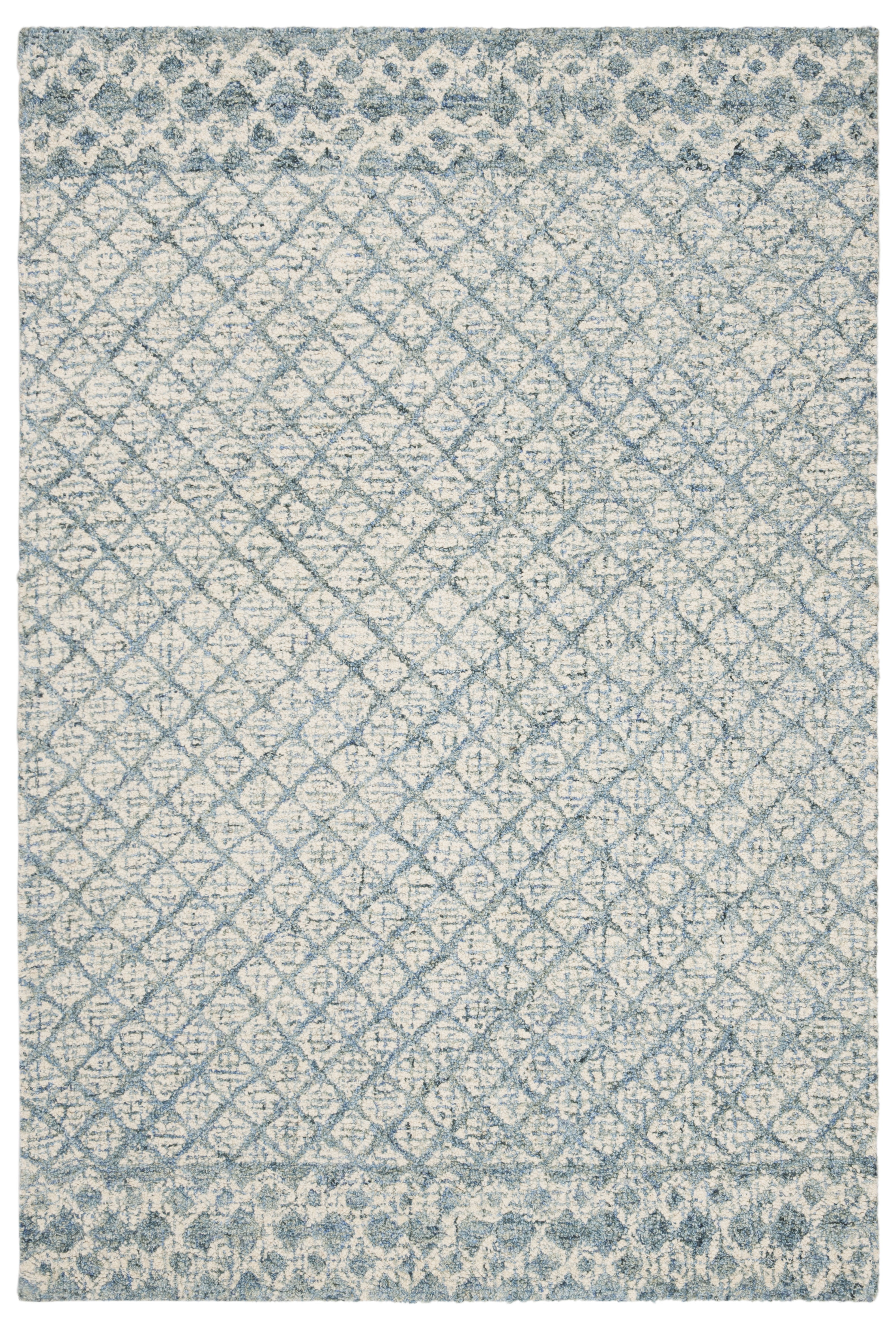 Handmade Ivory Wool Abstract Tufted Rectangular Rug 27" x 5"