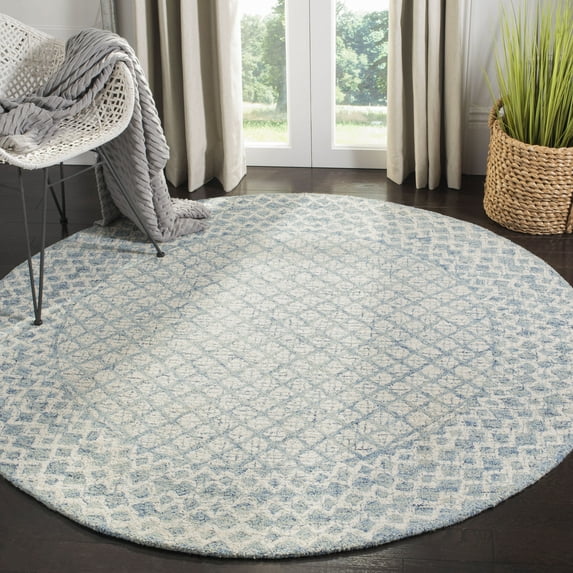 SAFAVIEH Abstract Ryder Abstract Wool Area Rug, Blue/Ivory, 4' x 4' Round