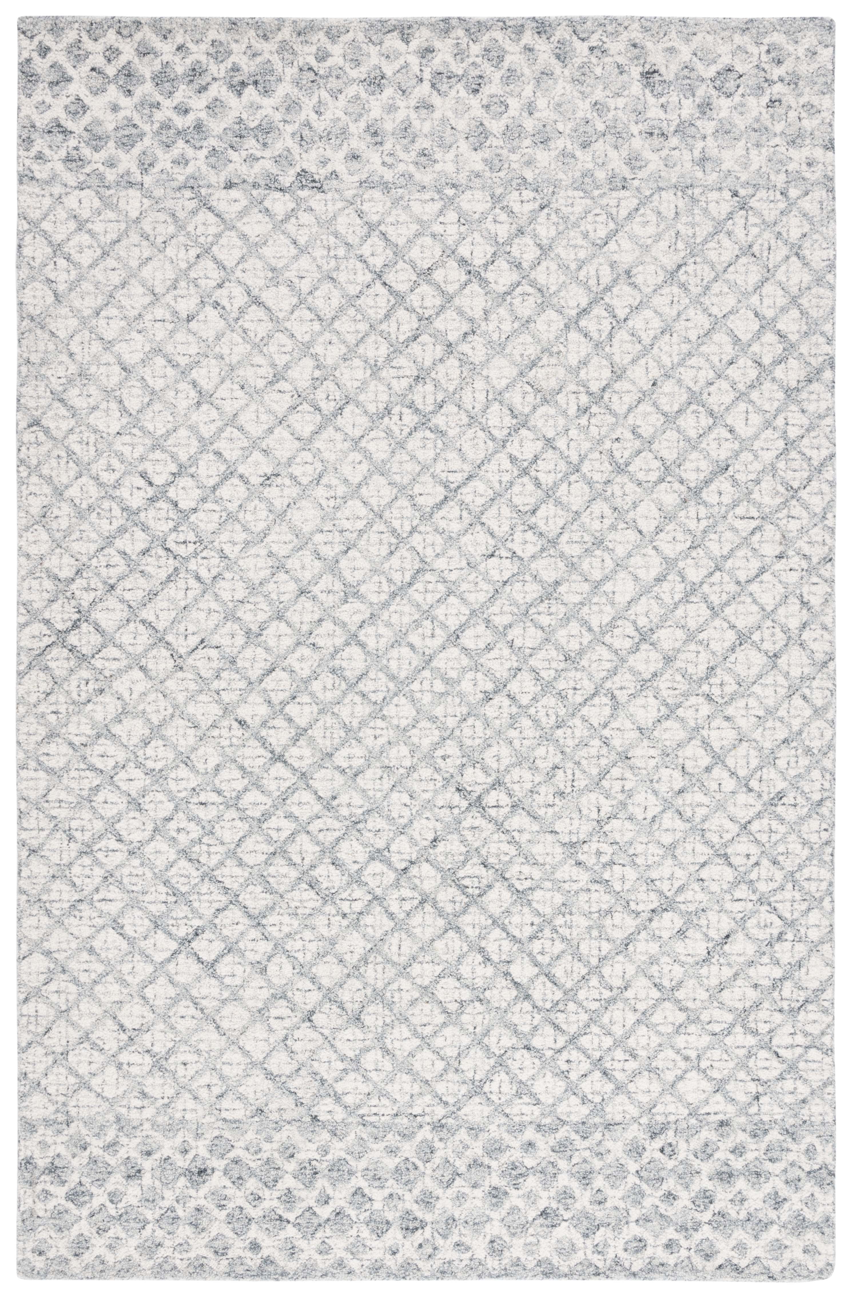 Ivory and Grey Hand-Tufted Wool Abstract Area Rug