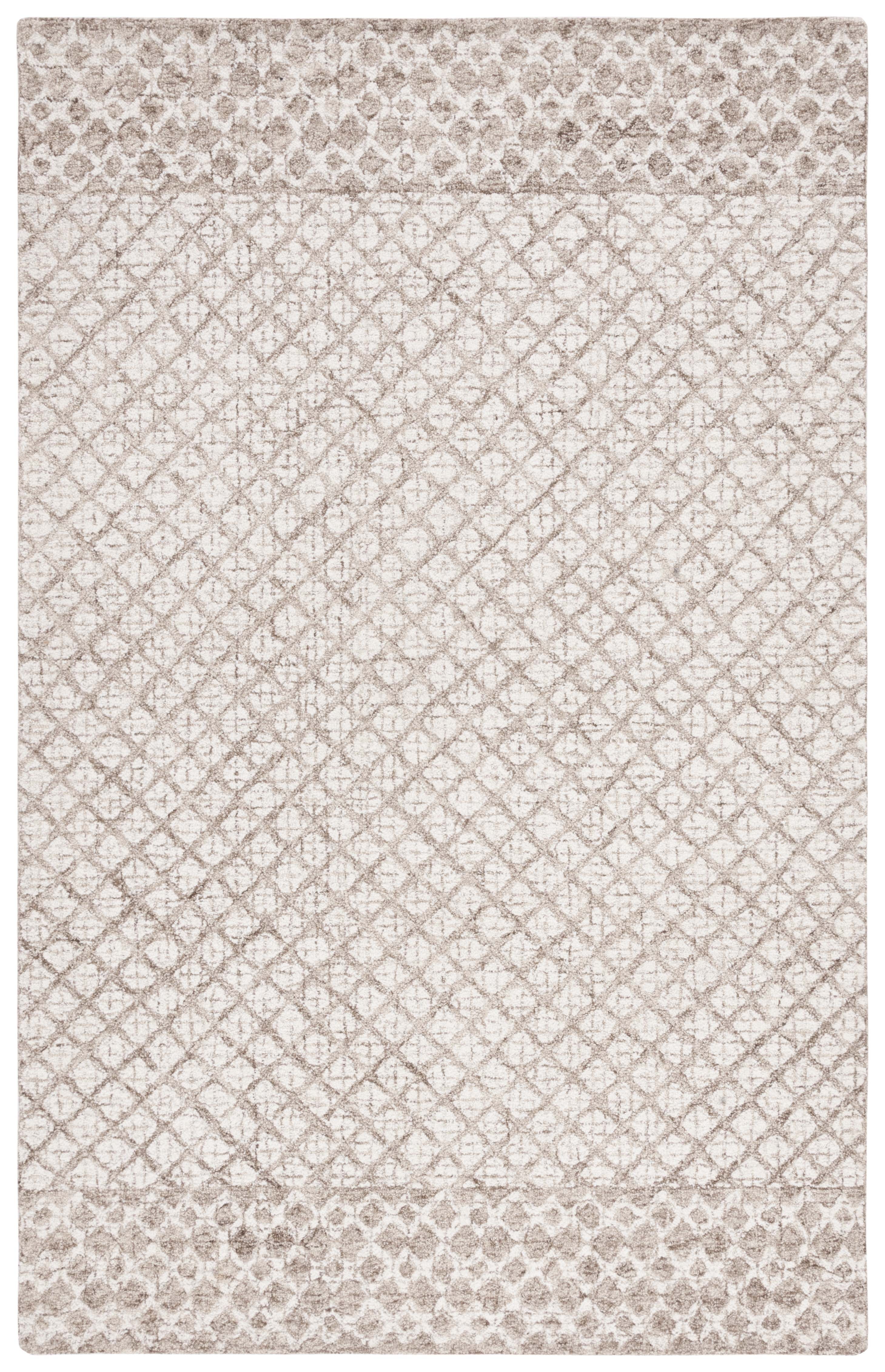 Ivory and Brown Handmade Abstract Wool Area Rug