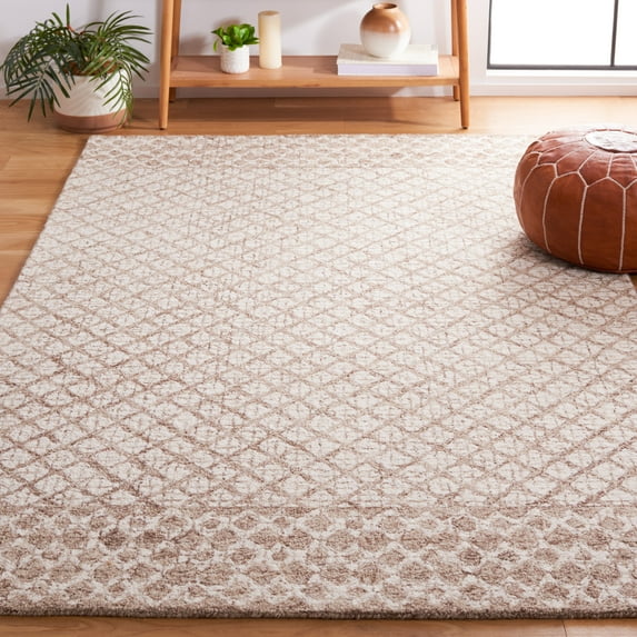 SAFAVIEH Abstract Ryder Abstract Wool Area Rug, Ivory/Brown, 6' x 6' Square