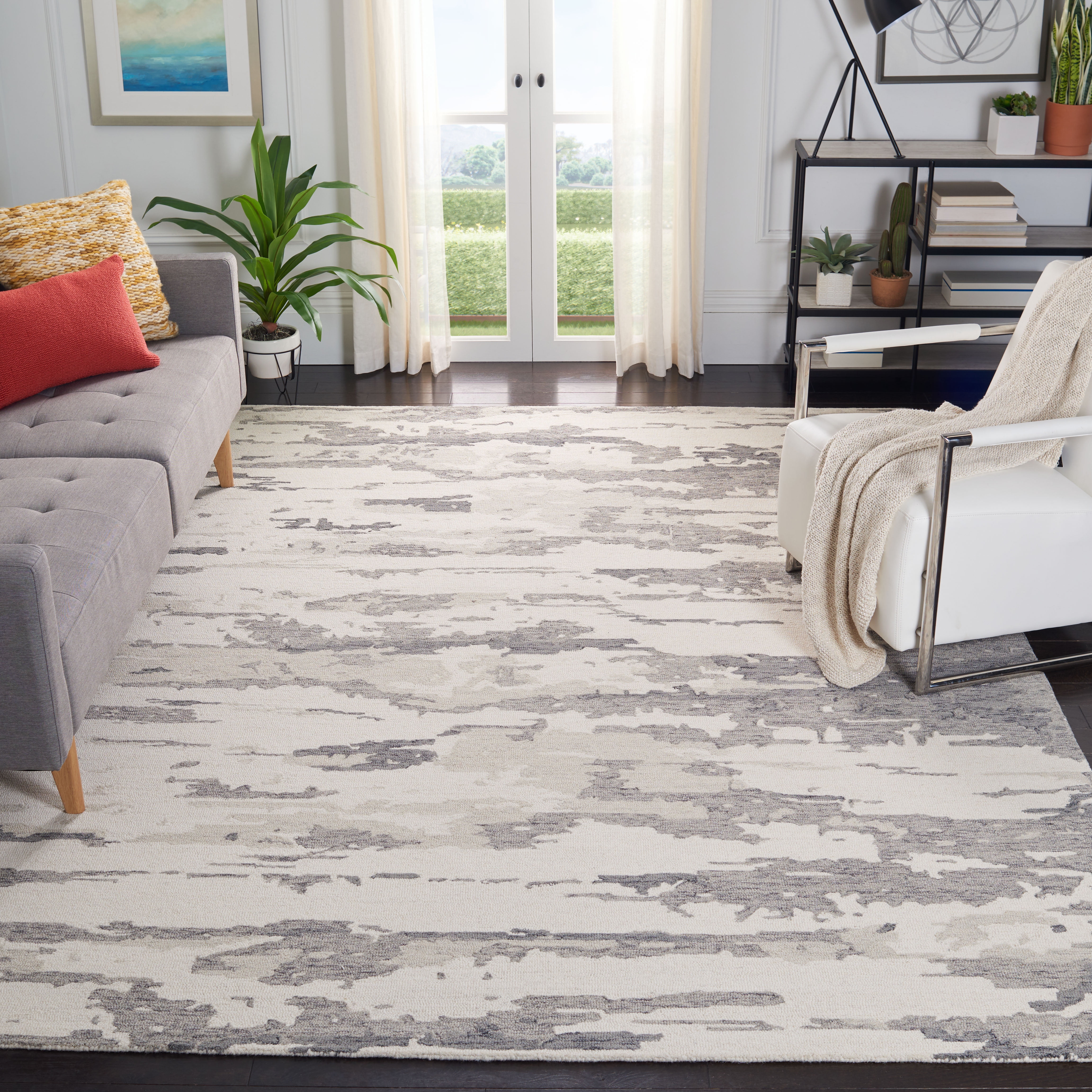 SAFAVIEH Abstract Seachlann Abstract Wool Area Rug, Charcoal/Ivory, 11' x 15'