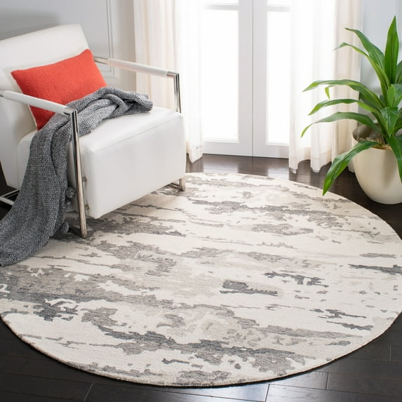 SAFAVIEH Abstract Seachlann Abstract Wool Area Rug, Charcoal/Ivory, 4' x 4' Round