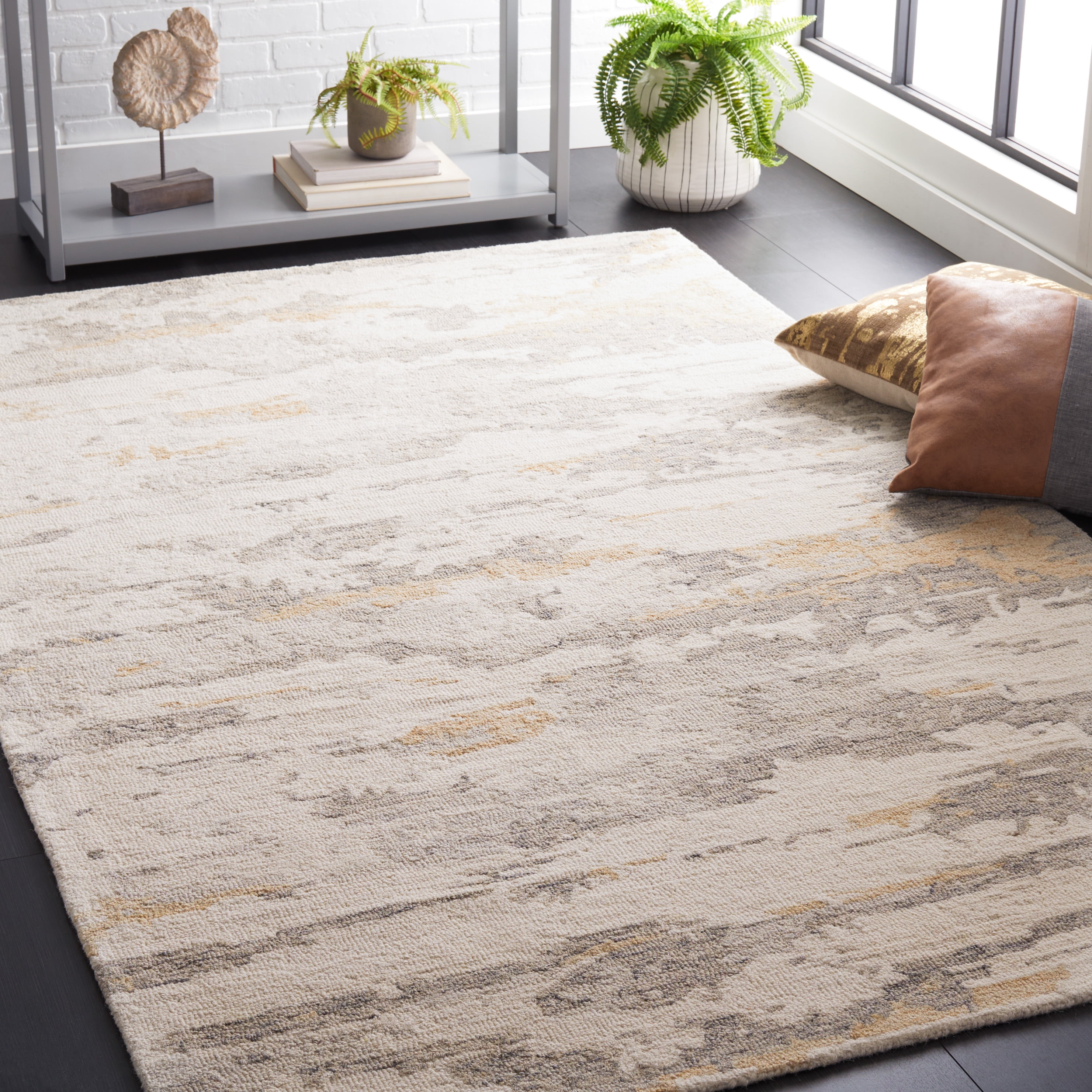 SAFAVIEH Abstract Seachlann Abstract Wool Area Rug, Ivory/Gray, 3' x 5'