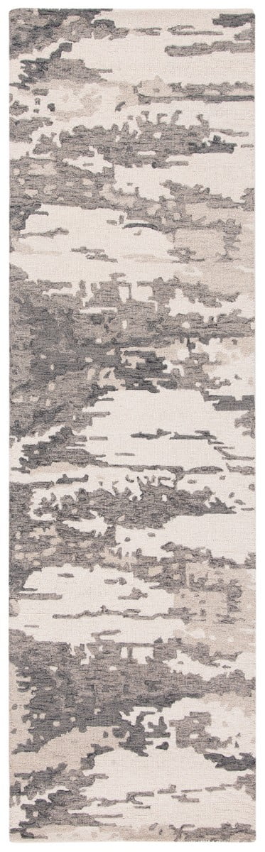 Charcoal/Ivory Abstract Handmade Tufted Wool Runner Rug