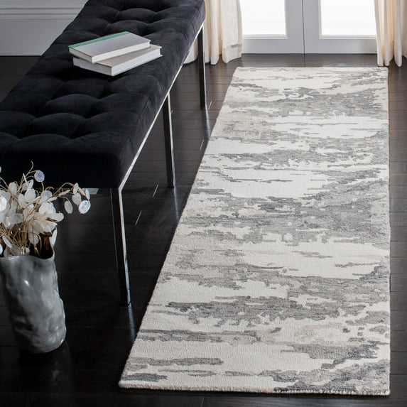 SAFAVIEH Abstract Seachlann Abstract Wool Runner Rug, Charcoal/Ivory, 2'3" x 8'