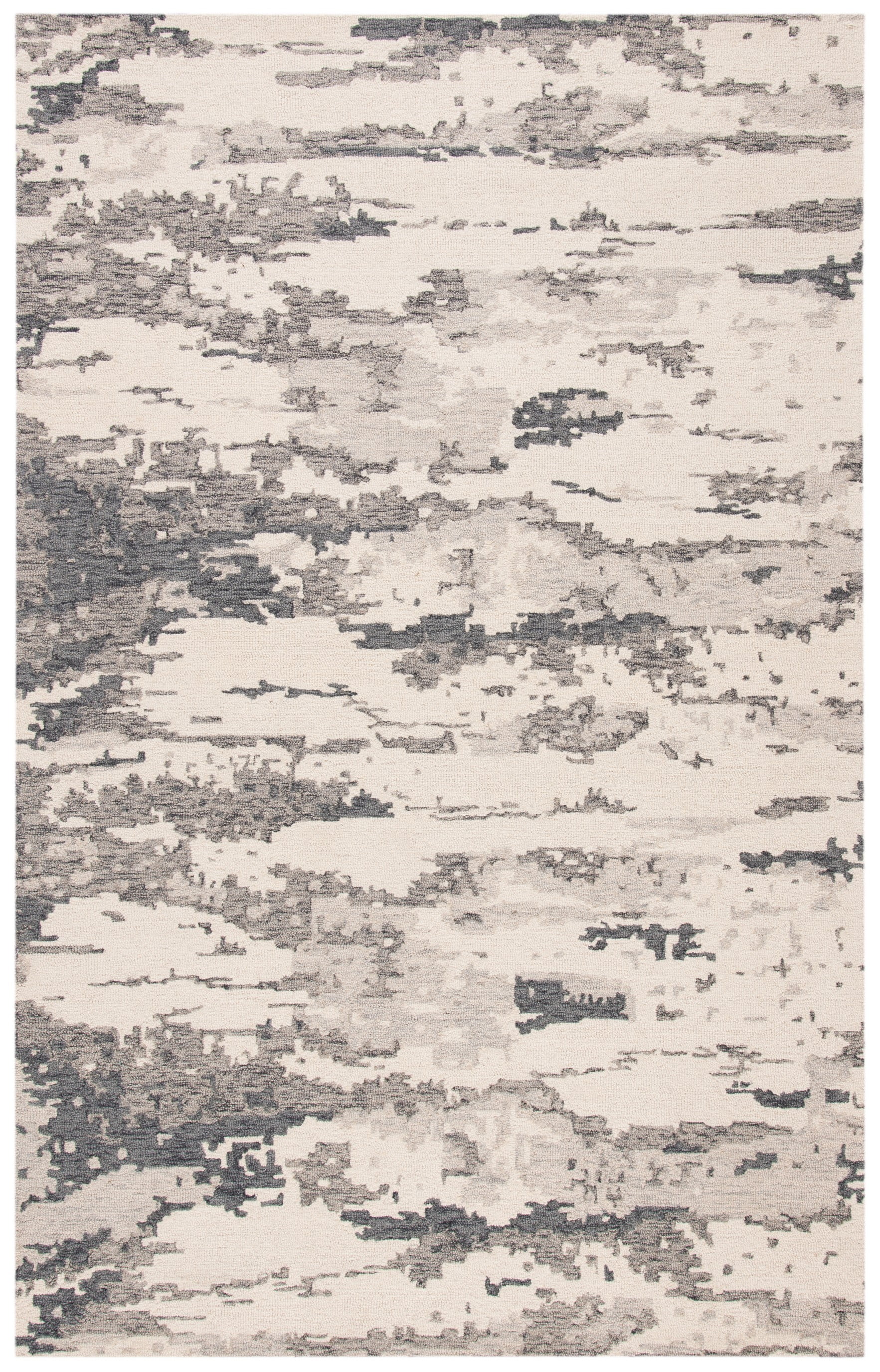 Charcoal and Ivory Abstract Hand-Tufted Wool Area Rug 3' x 5'