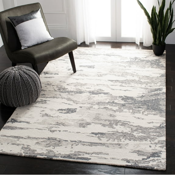 SAFAVIEH Abstract Seachlann Abstract Wool Area Rug, Charcoal/Ivory, 4' x 4' Square