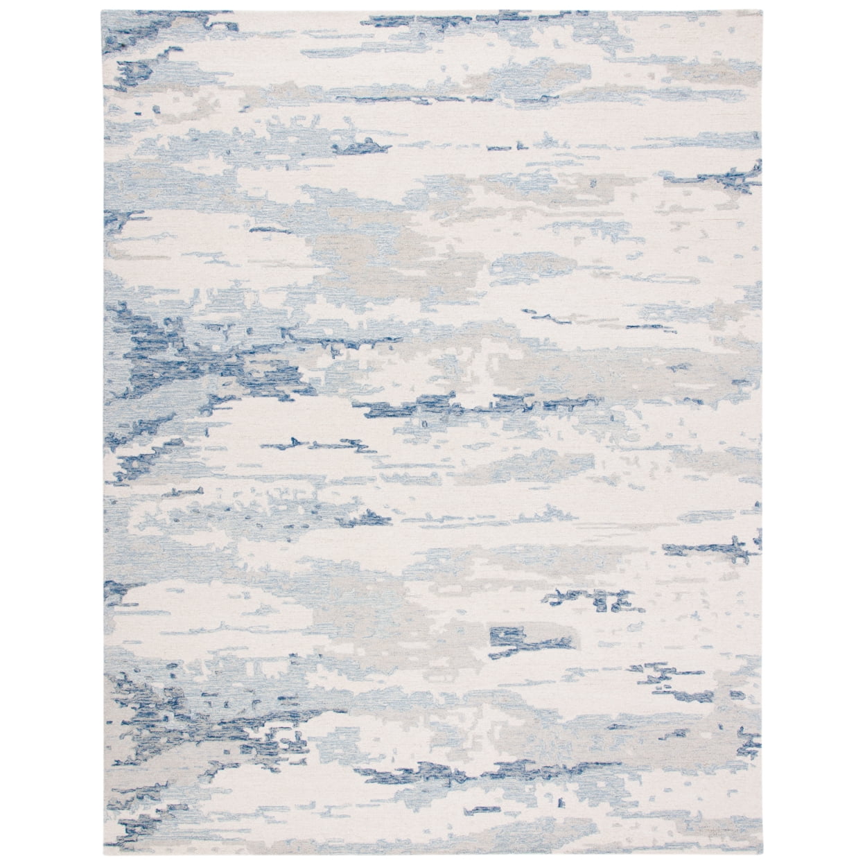 Ivory and Blue Abstract Hand-Tufted Wool 8' x 10' Rug