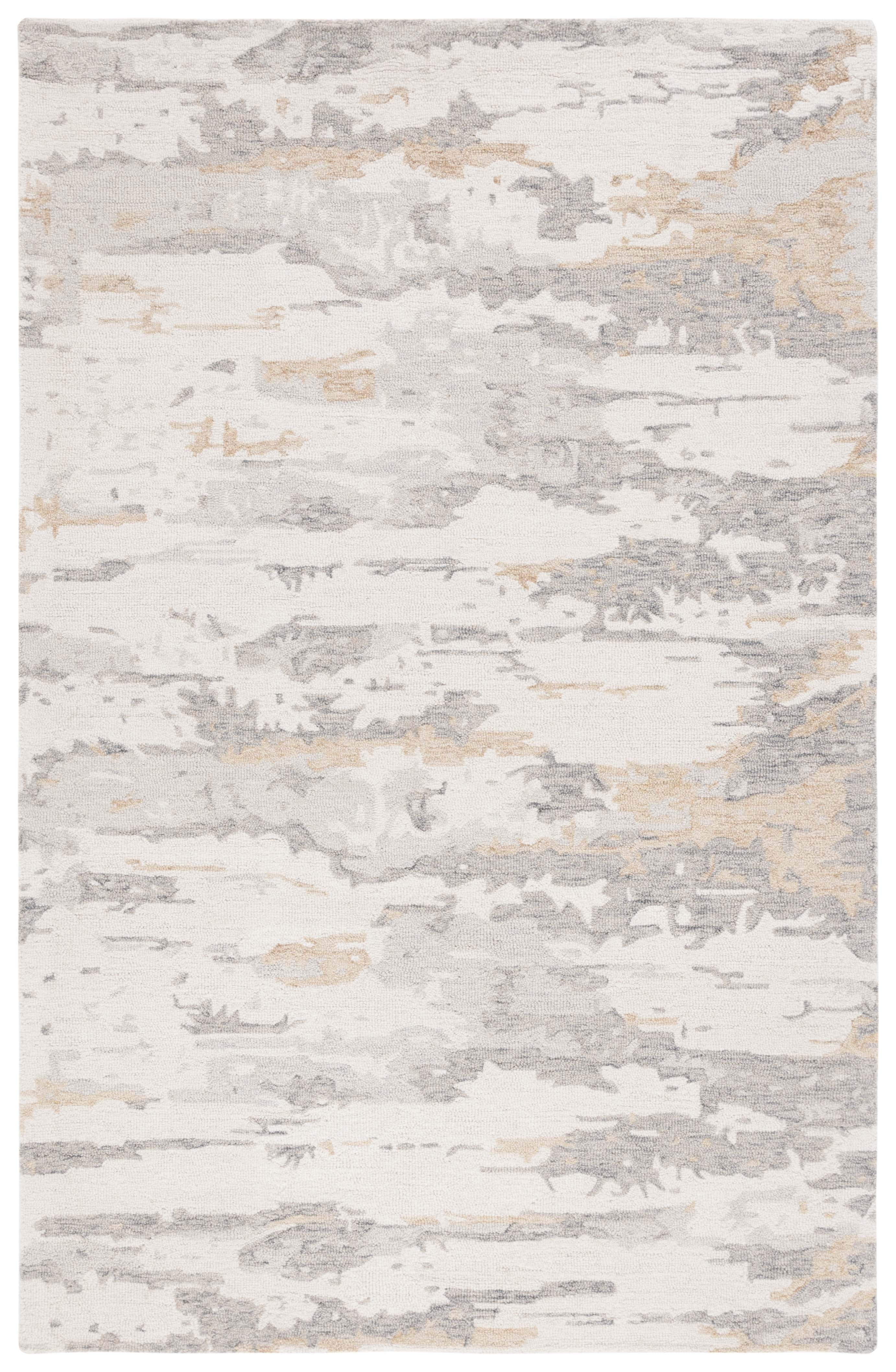Ivory and Gray Abstract Handmade Wool 4' x 6' Area Rug