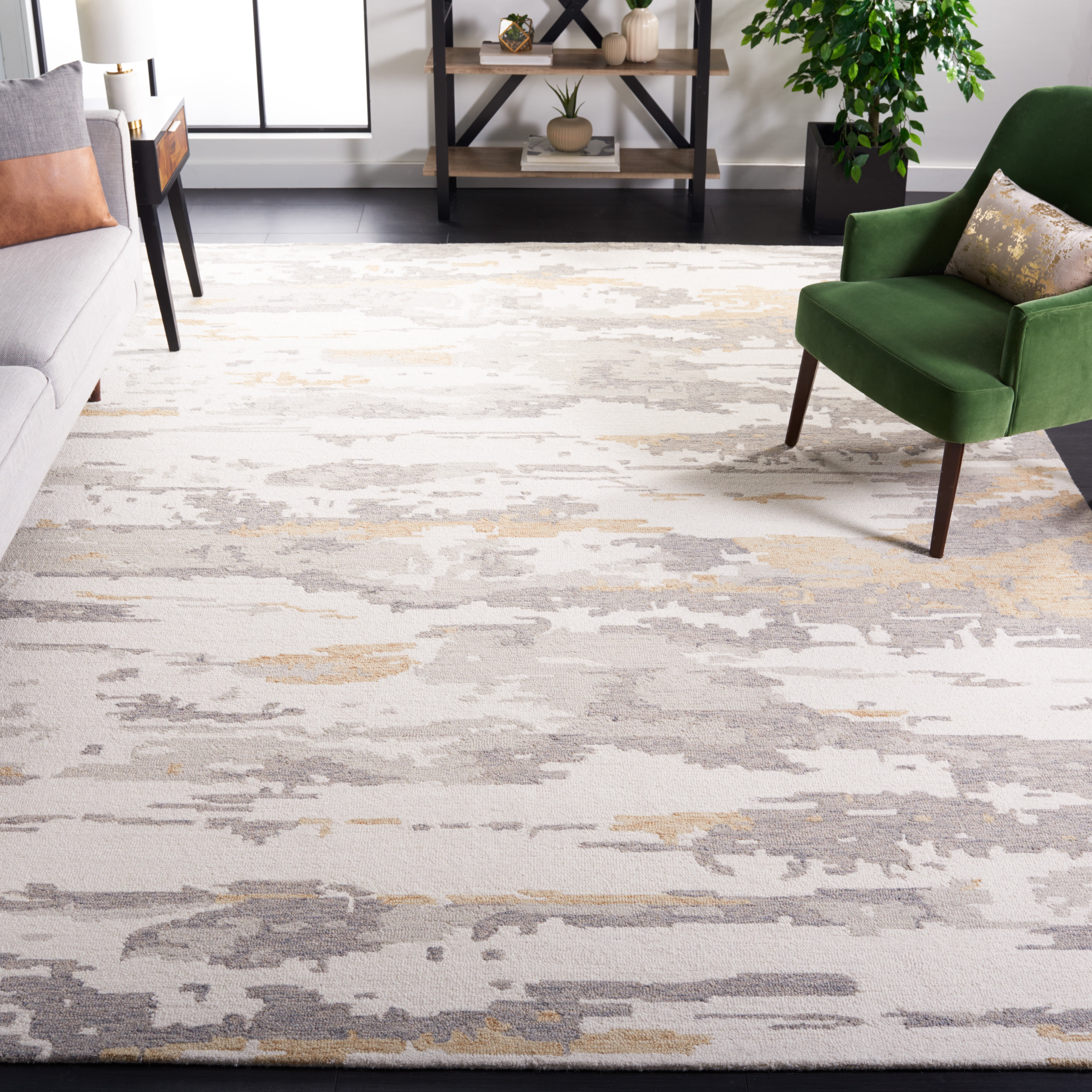 SAFAVIEH Abstract Seachlann Abstract Wool Area Rug, Ivory/Gray, 8' x 10'
