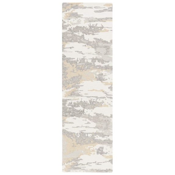 SAFAVIEH Abstract Seachlann Distressed Abstract Wool Runner Rug, Ivory/Grey, 2'3" x 8'