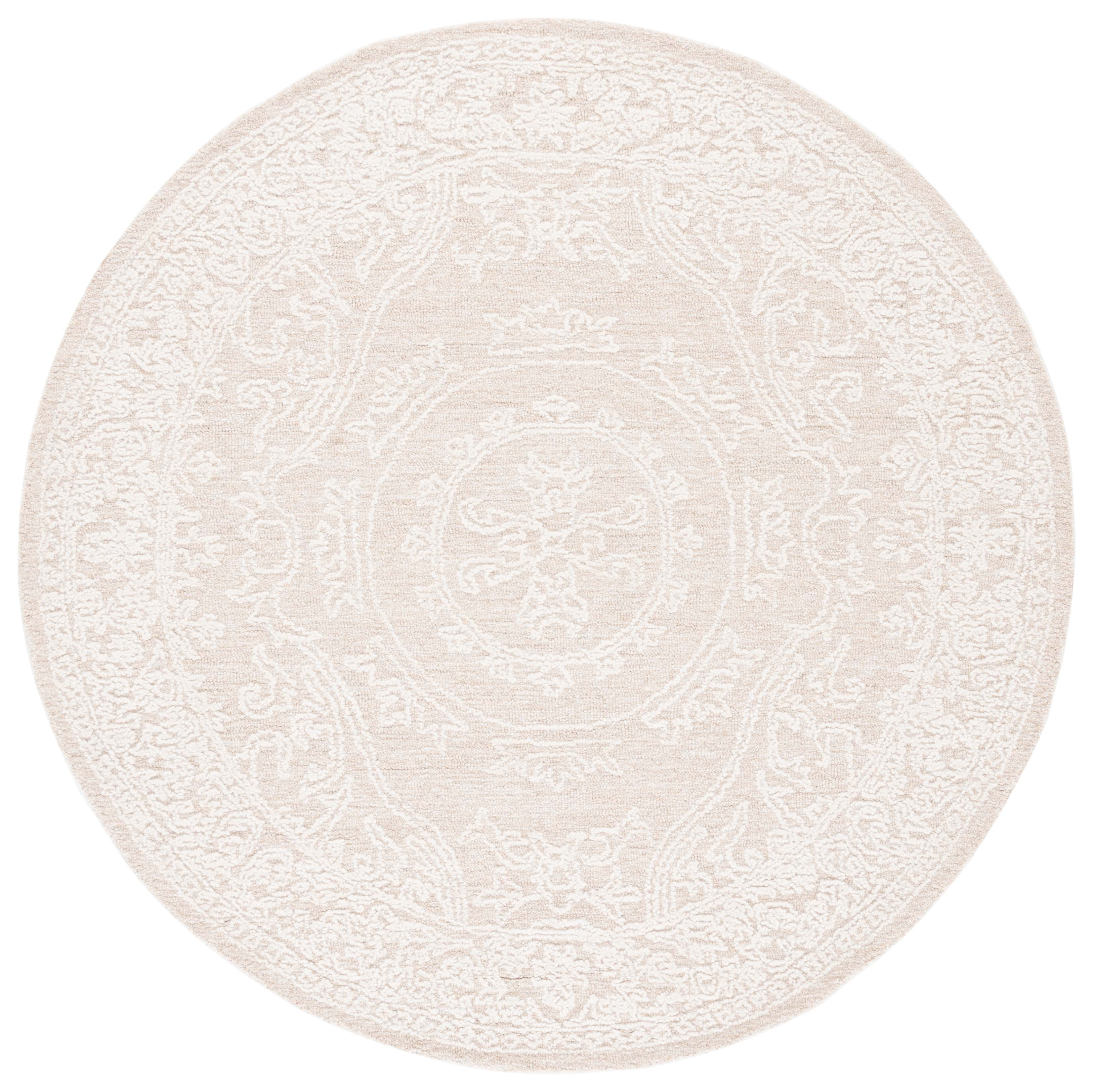 Ivory Beige 6' Round Handmade Wool Tufted Rug