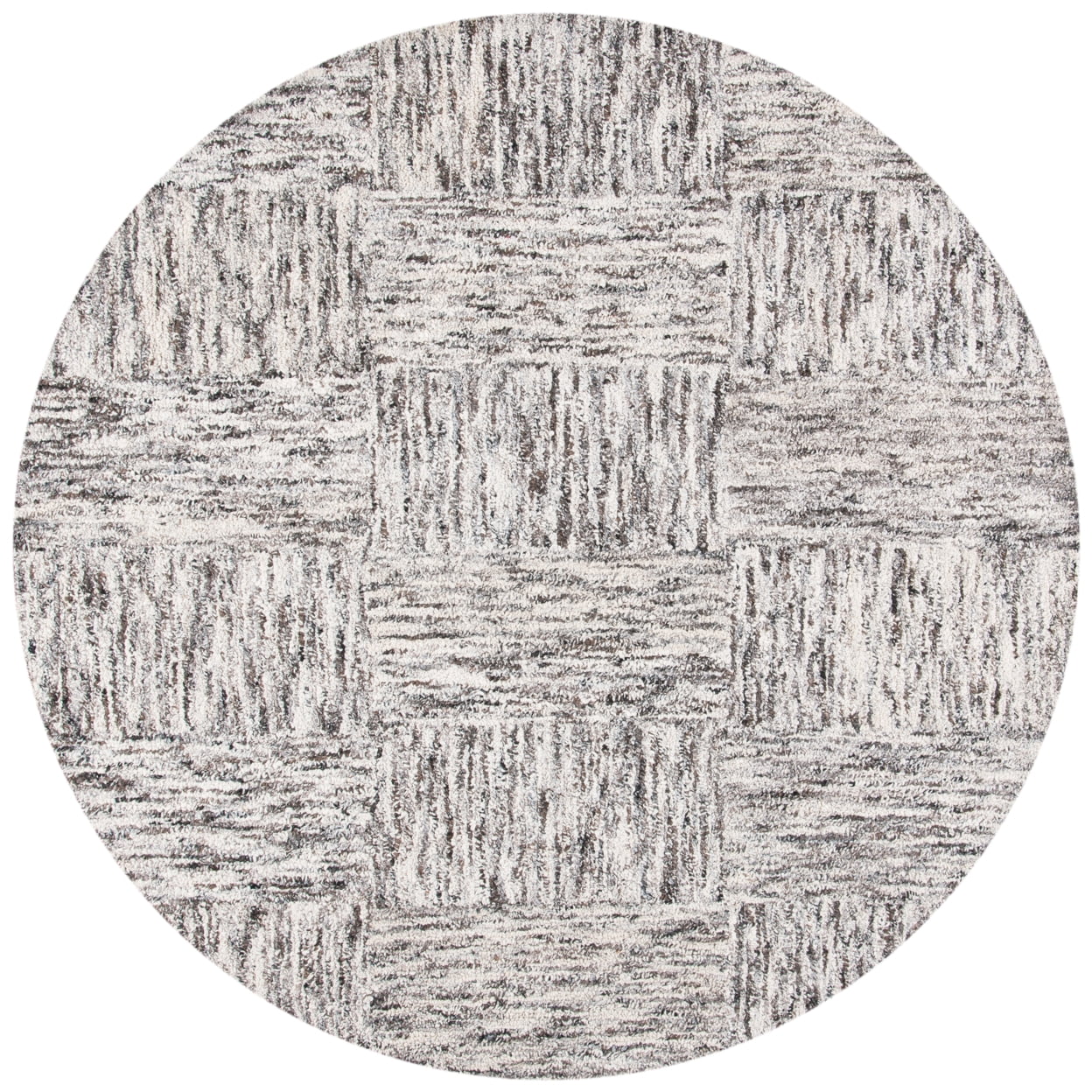 Ivory Charcoal Abstract Hand-Tufted Wool Round Rug - 6'