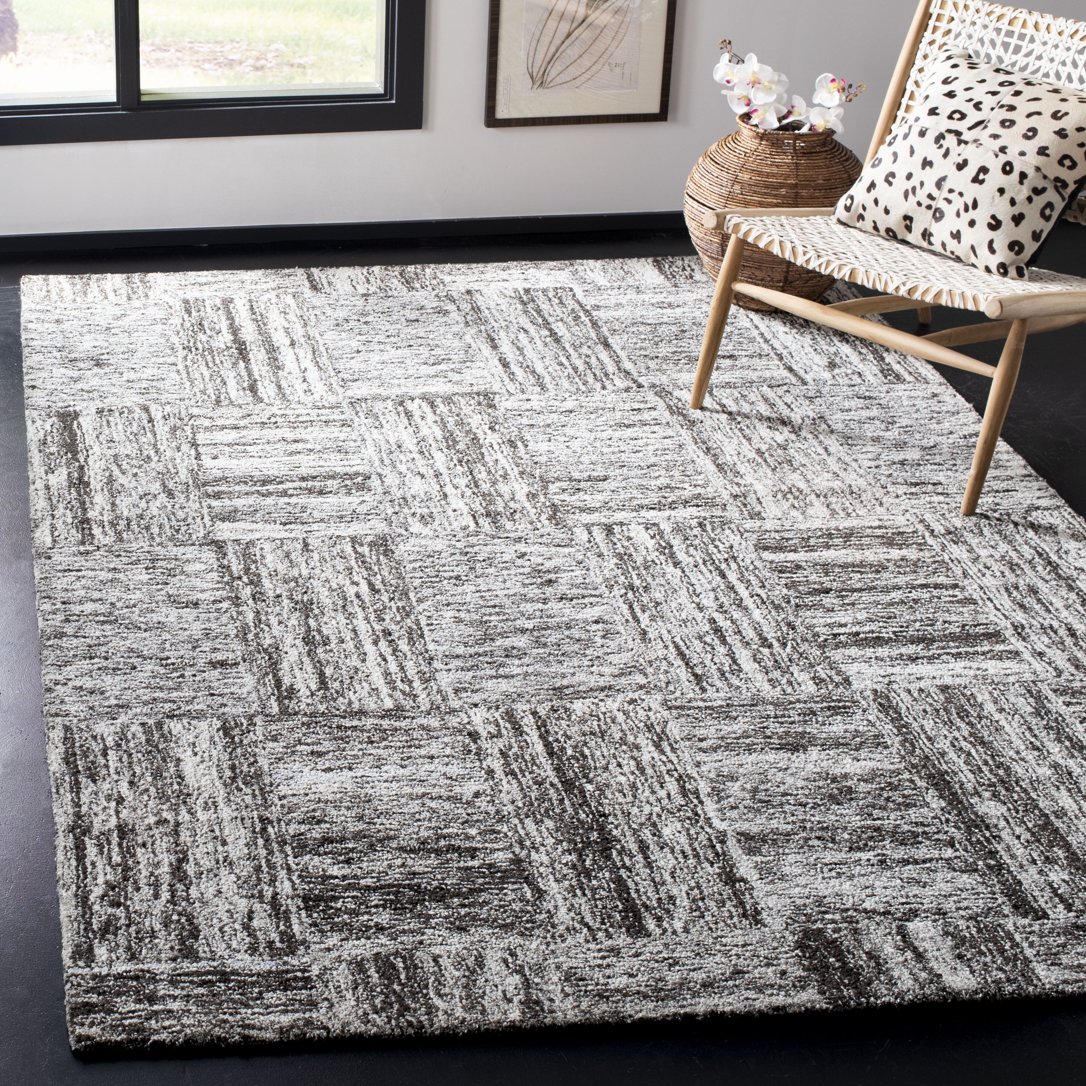 SAFAVIEH Abstract Sharlene Abstract Area Rug, Ivory/Charcoal, 6' x 6' Square