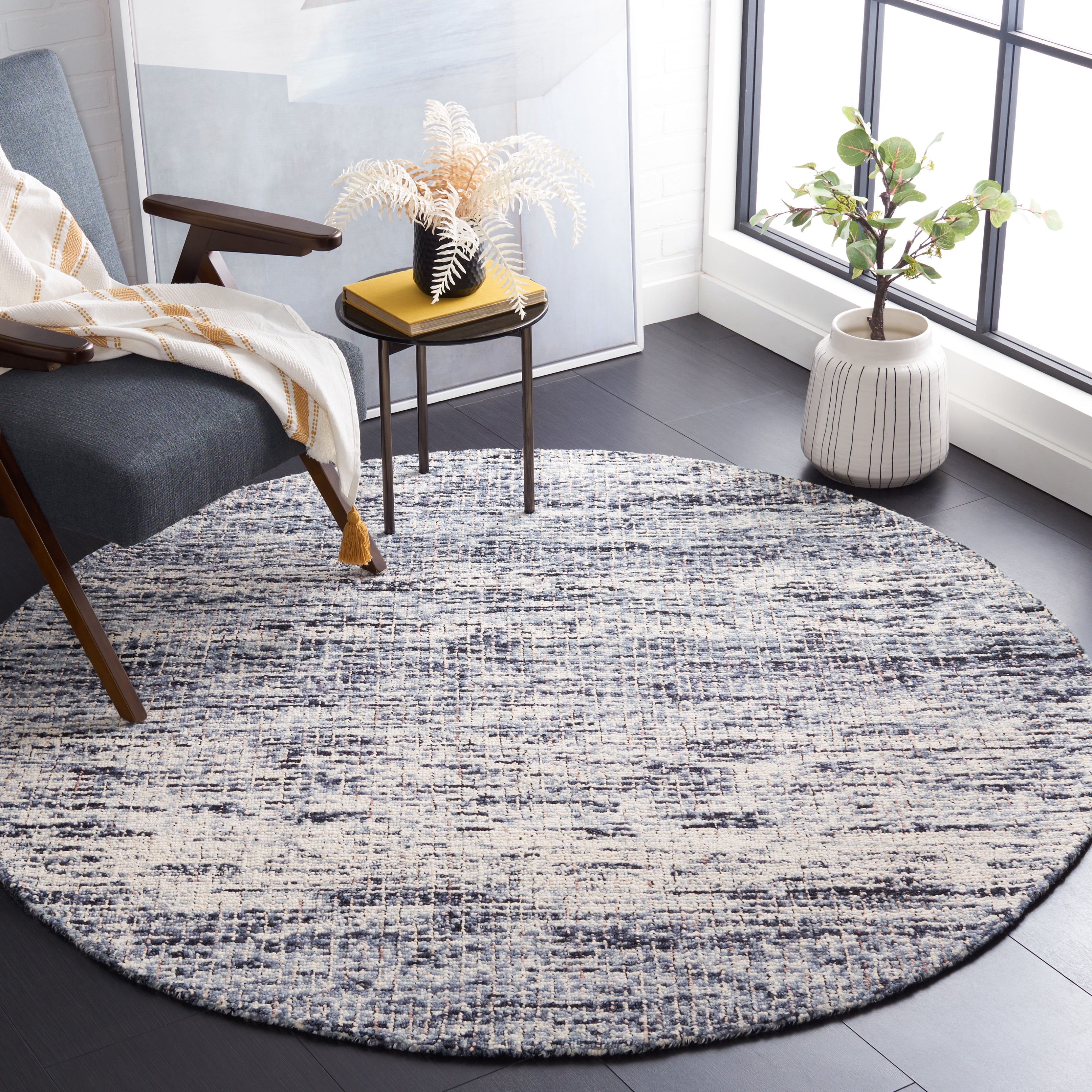 SAFAVIEH Abstract Signe Abstract Area Rug, Black/Beige, 6' x 6' Round
