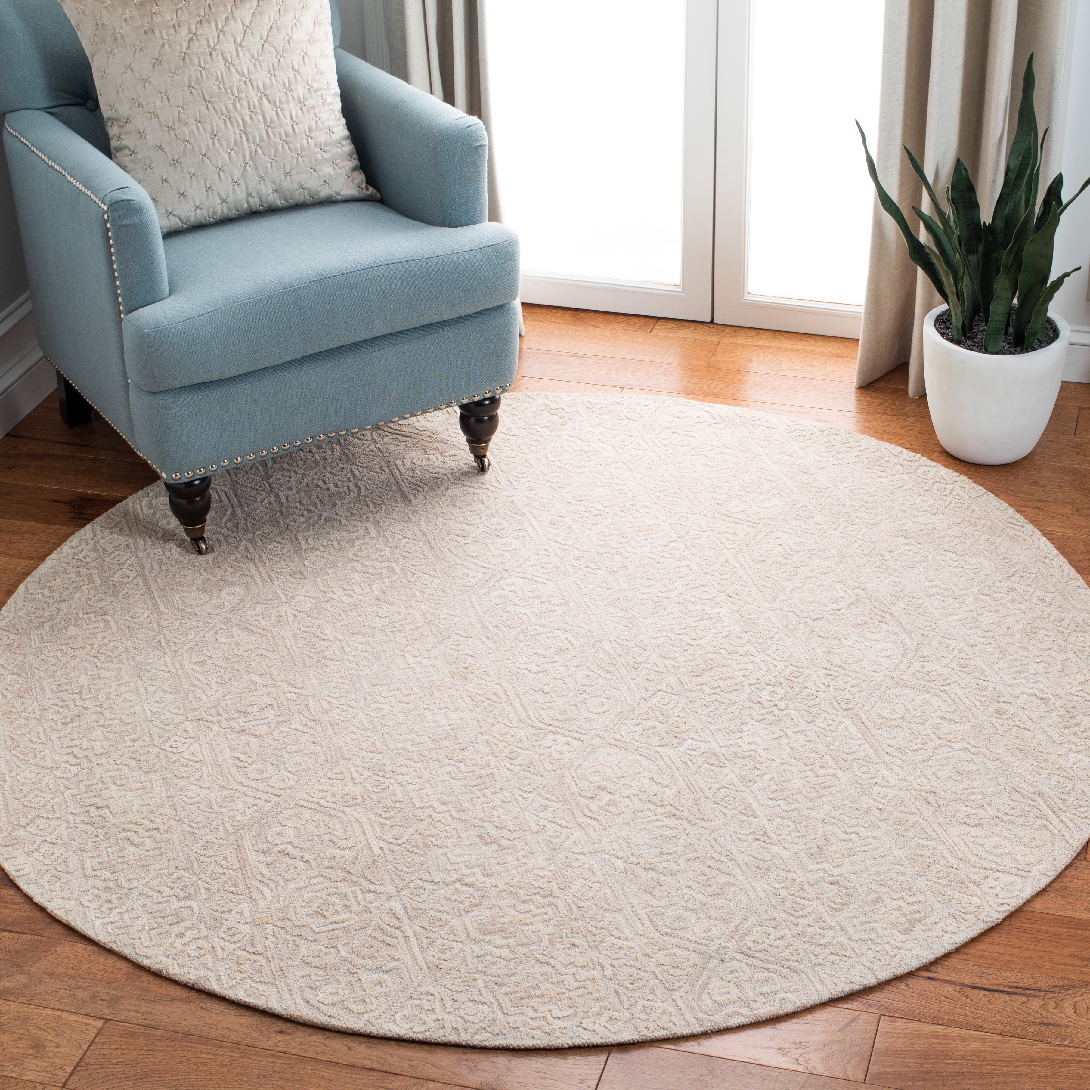 SAFAVIEH Abstract Spencer Distressed Wool Area Rug, Beige/Light Brown, 6' x 6' Round