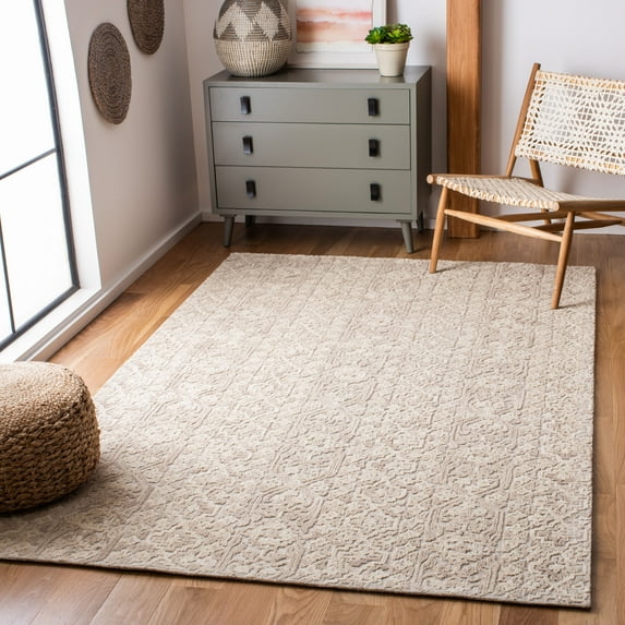 SAFAVIEH Abstract Spencer Distressed Wool Area Rug, Beige/Light Brown, 6' x 6' Square