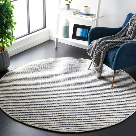 SAFAVIEH Abstract Stephanie Plaid Wool Area Rug, Blue/Ivory, 6' x 6' Round