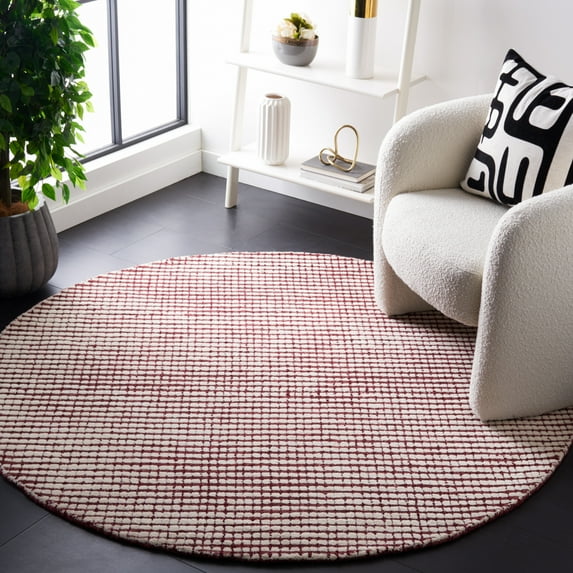 SAFAVIEH Abstract Stephanie Plaid Wool Area Rug, Red/Ivory, 6' x 6' Round