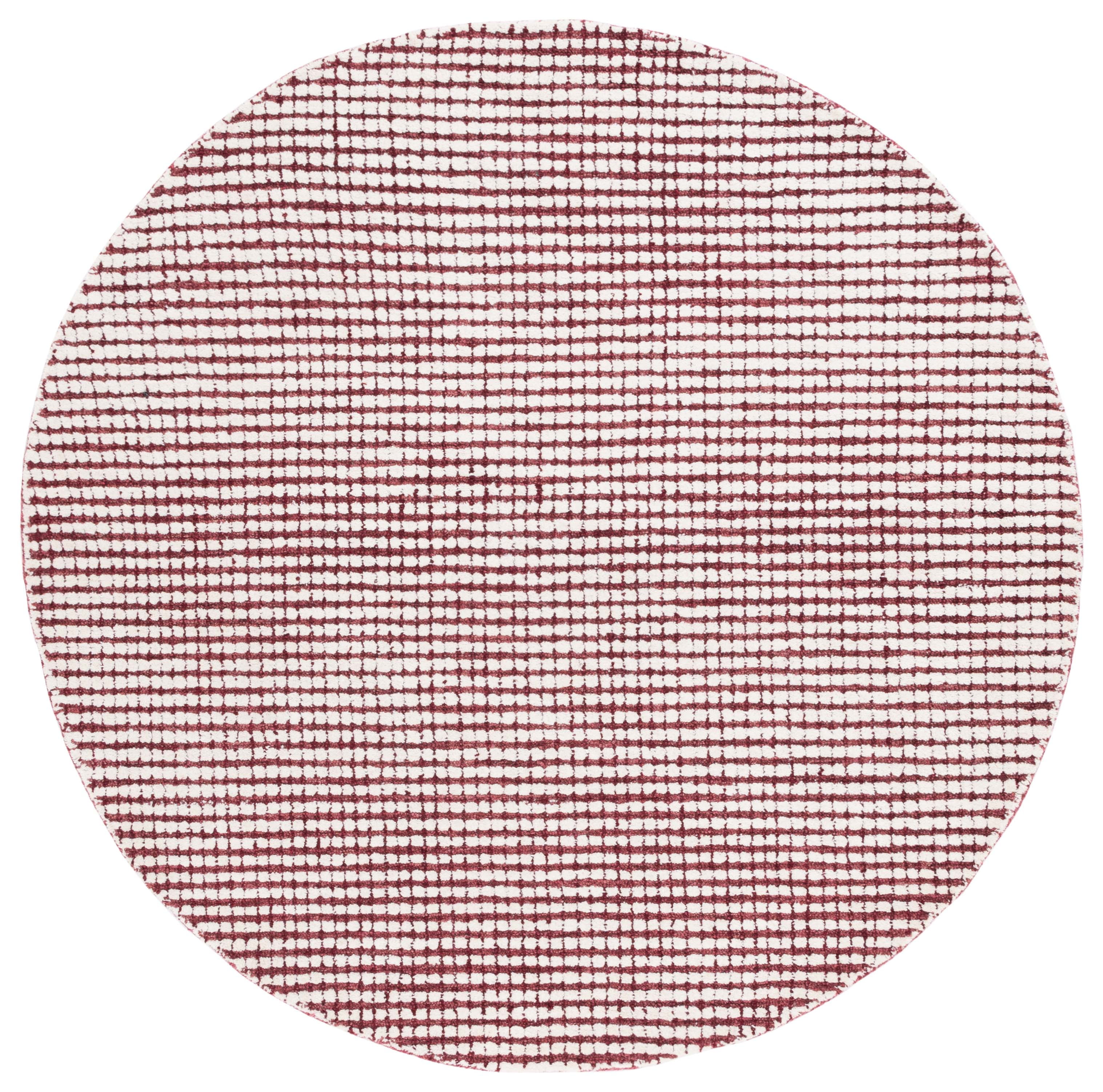 Handmade Red and Ivory Abstract Wool Round Rug, 6'