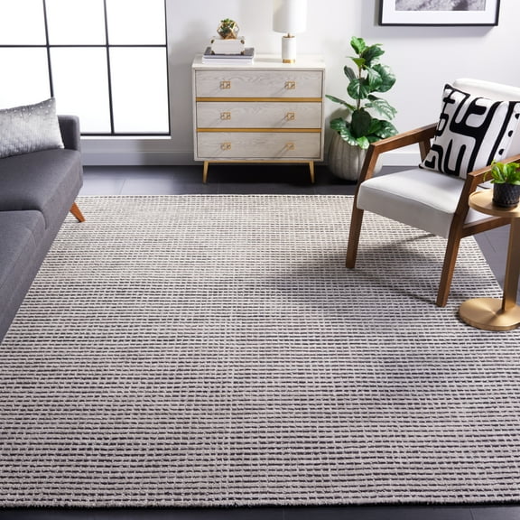 SAFAVIEH Abstract Stephanie Plaid Wool Area Rug, Black/Ivory, 8' x 10'