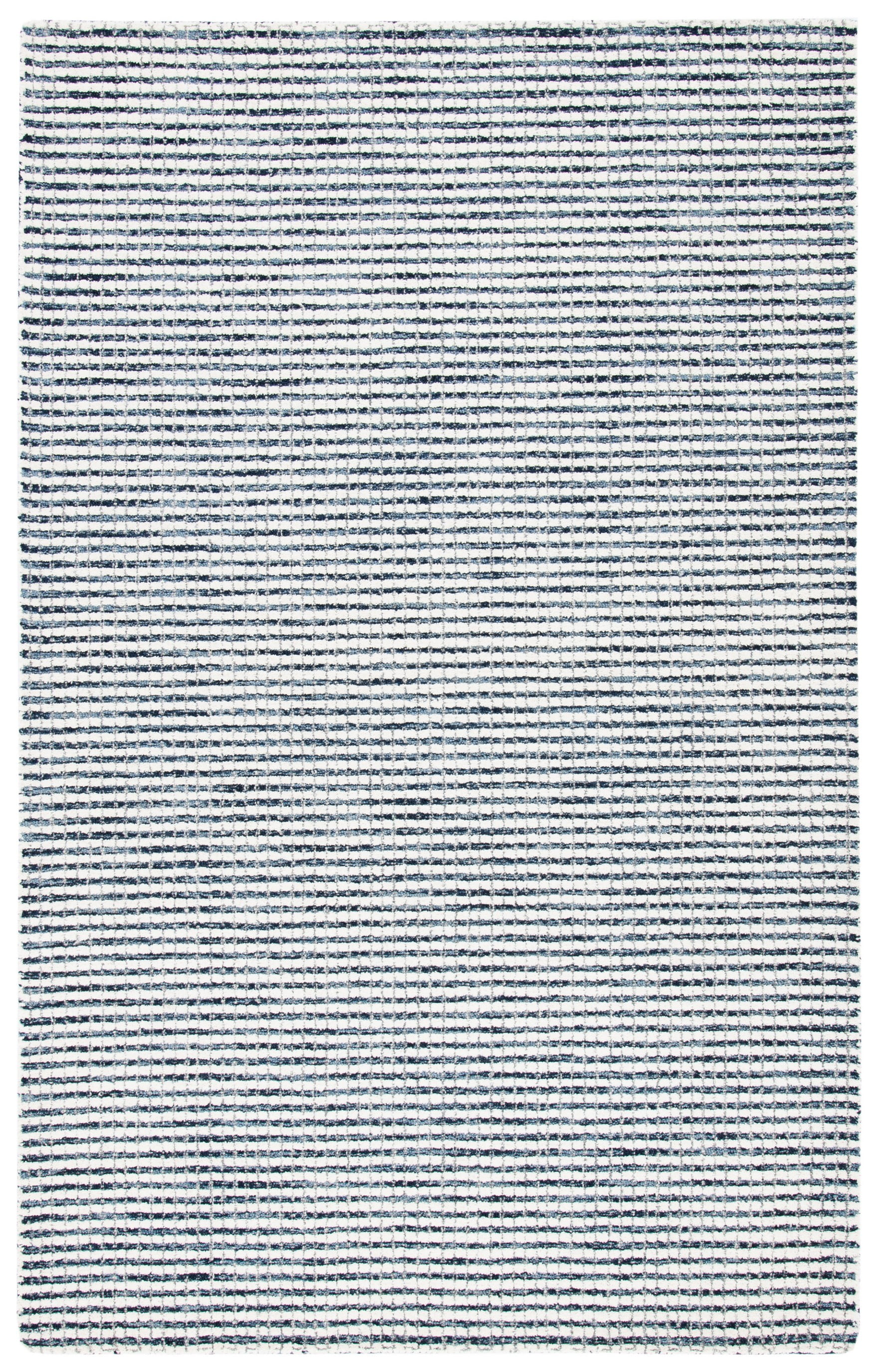 Handmade Blue and Ivory Wool Striped 3' x 5' Rug