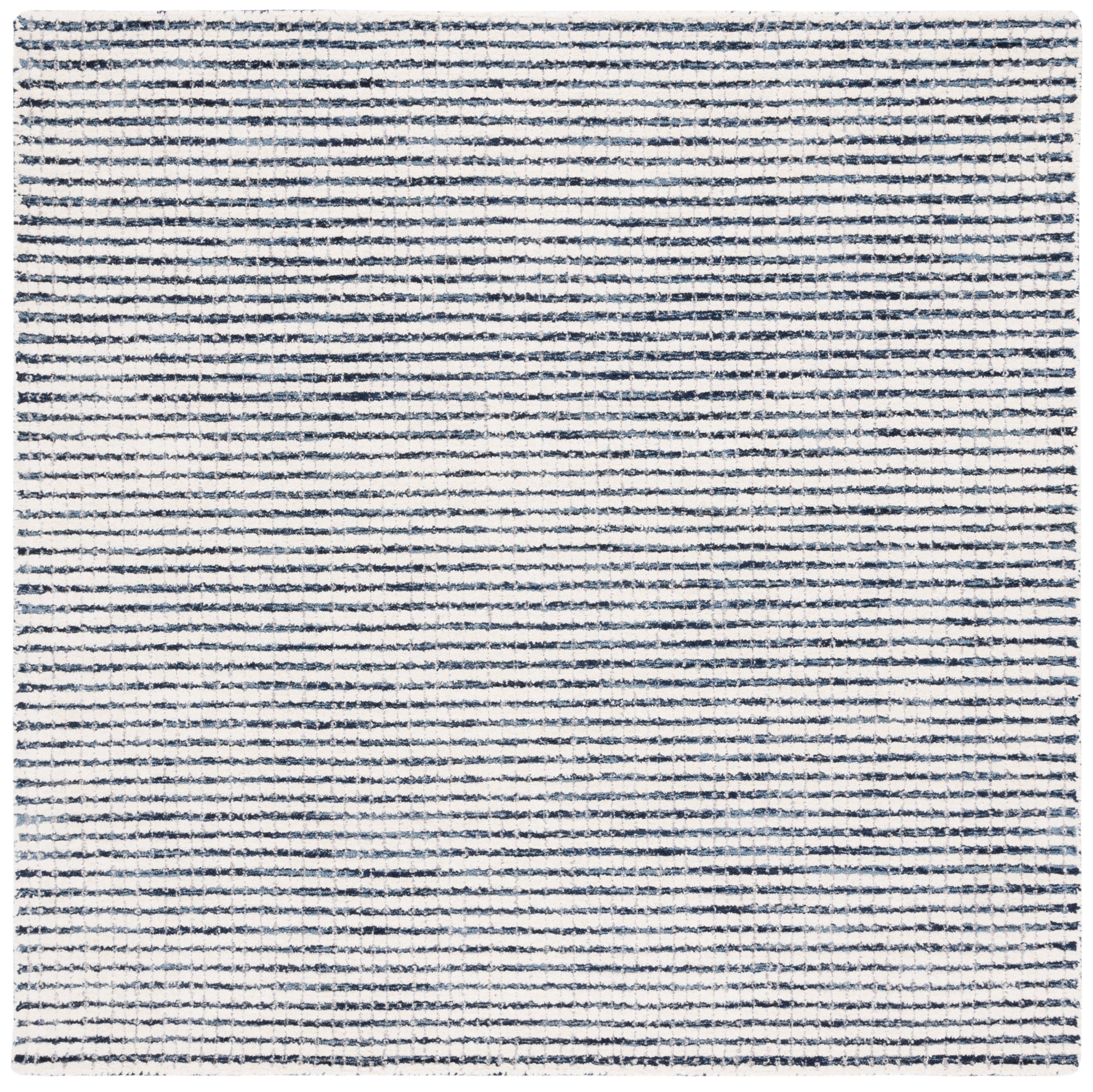 Ivory and Blue Abstract Wool Handmade Square Area Rug