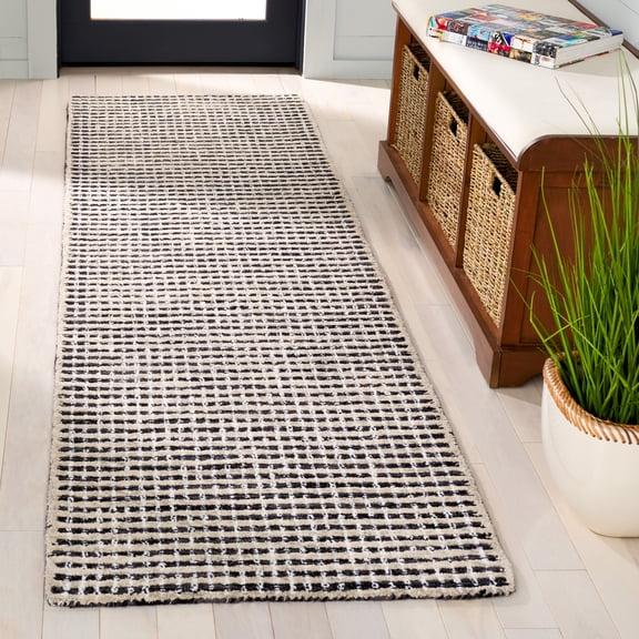 SAFAVIEH Abstract Stephanie Plaid Wool Runner Rug, Black/Ivory, 2'3" x 8'