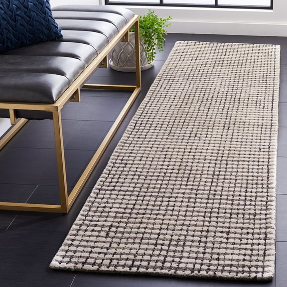 SAFAVIEH Abstract Stephanie Plaid Wool Runner Rug, Gray/Ivory, 2'3" x 8'