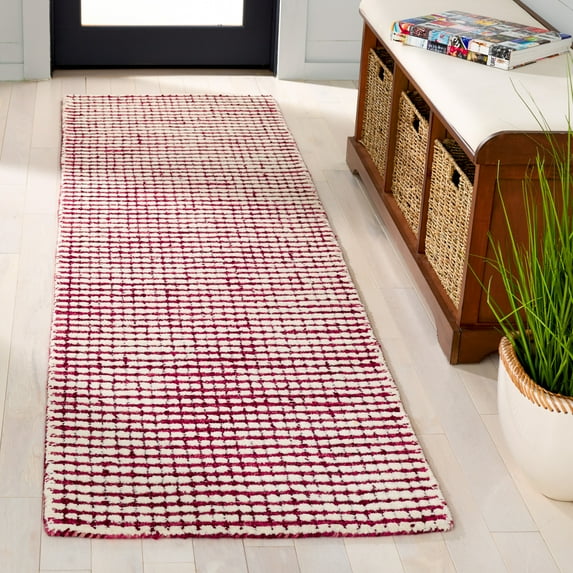 SAFAVIEH Abstract Stephanie Plaid Wool Runner Rug, Red/Ivory, 2'3" x 8'