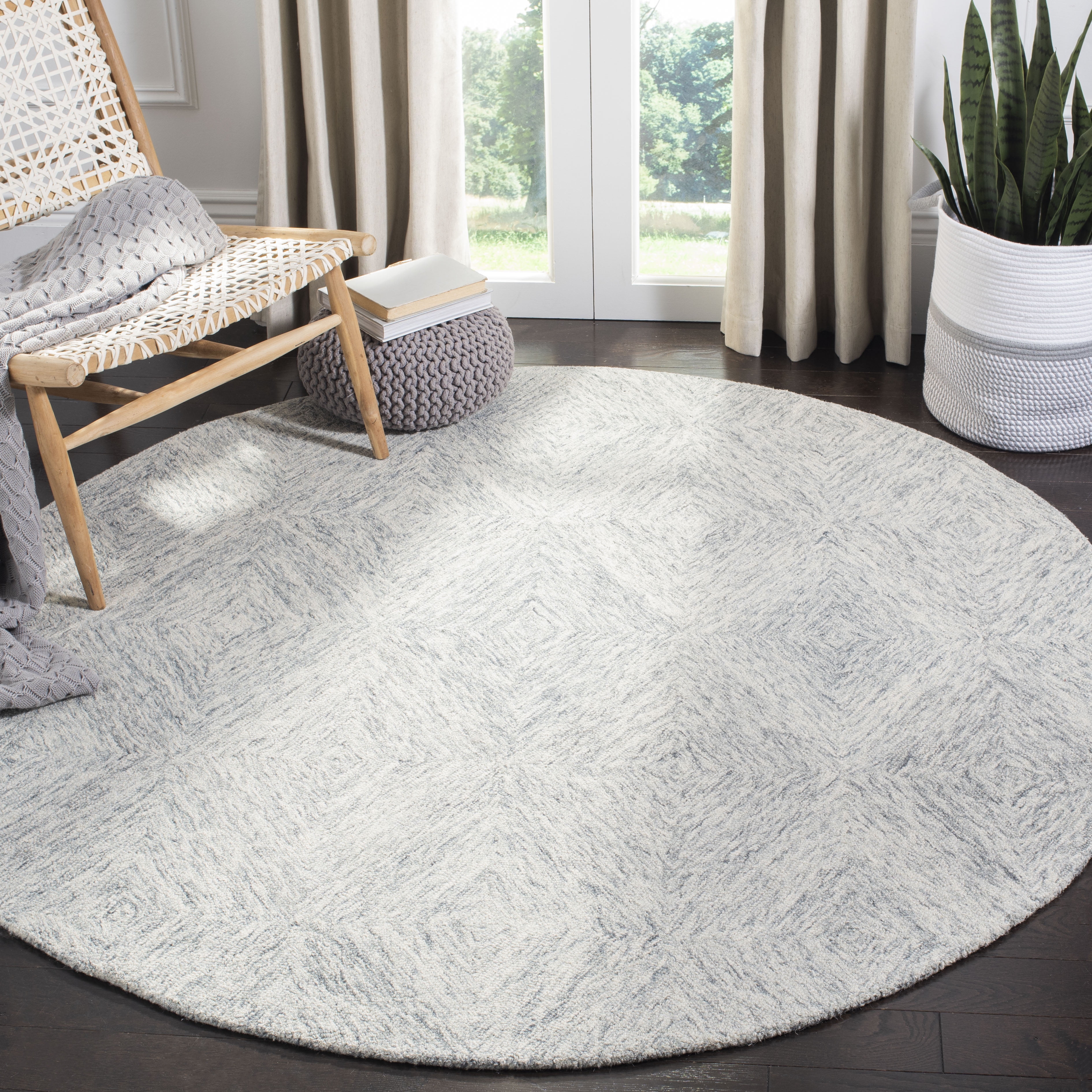 SAFAVIEH Abstract Summer Geometric Wool Area Rug, Silver, 6' x 6' Round