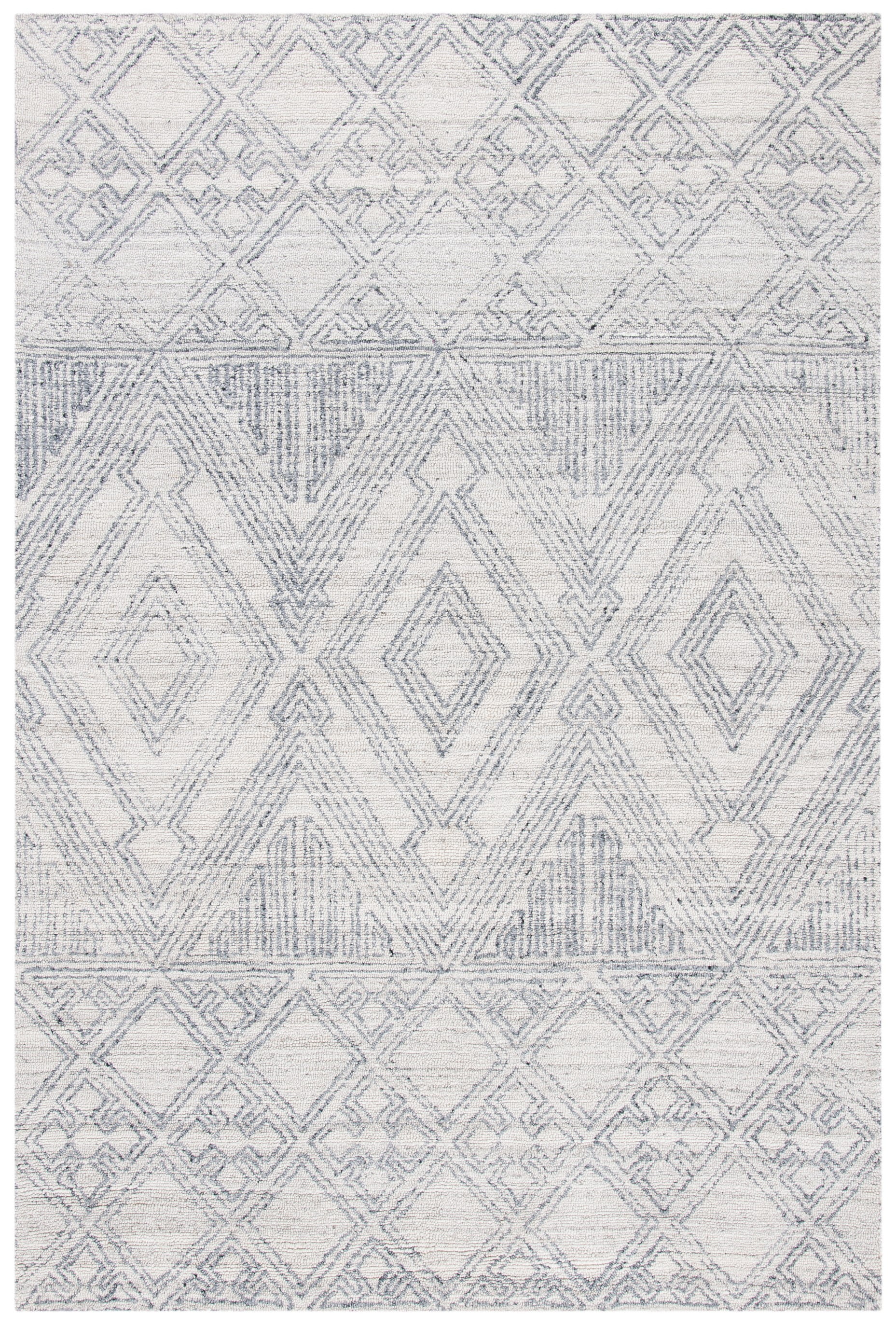Ivory and Grey Abstract Handmade Wool Area Rug 4' x 6'