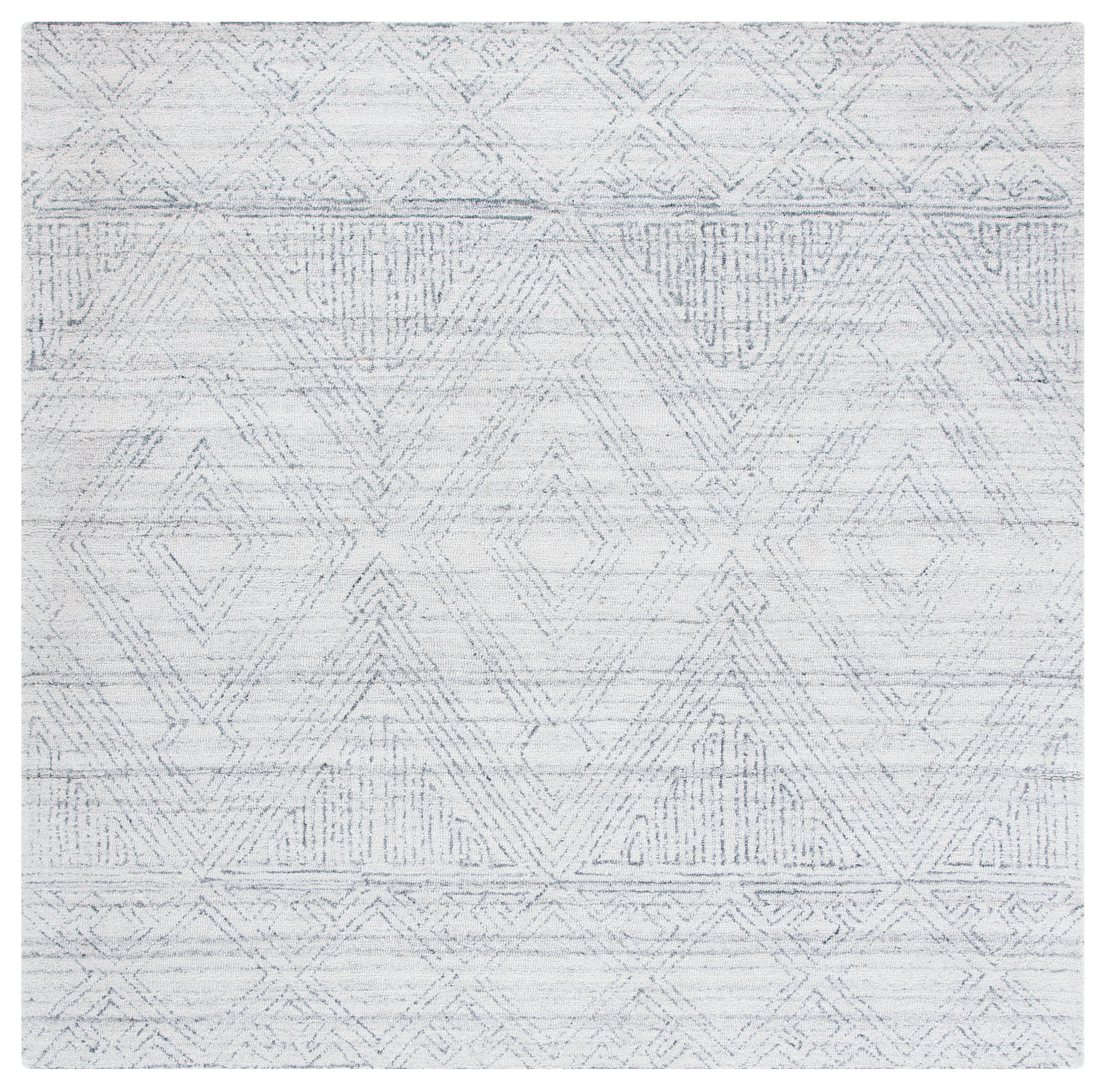 Gray Abstract Handmade Wool Square Area Rug