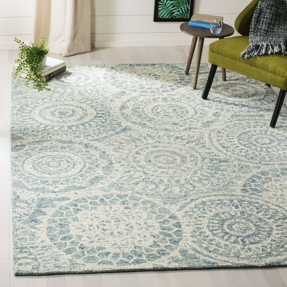 SAFAVIEH Abstract Tobon Geometric Circles Area Rug, Ivory/Blue, 5' x 8'