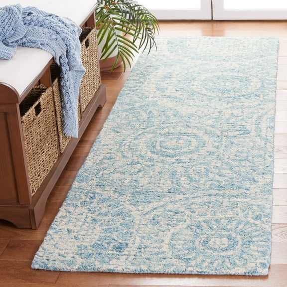 SAFAVIEH Abstract Tobon Geometric Circles Runner Rug, Ivory/Blue, 2'3" x 6'