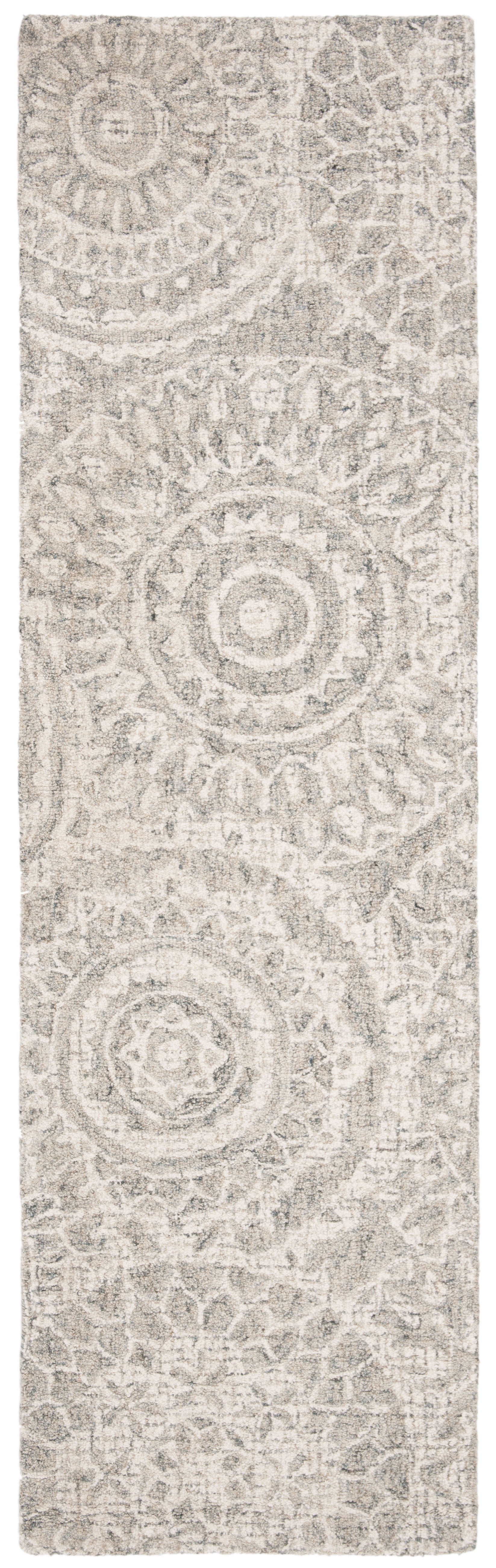 Ivory and Grey Handmade Wool Abstract Runner Rug
