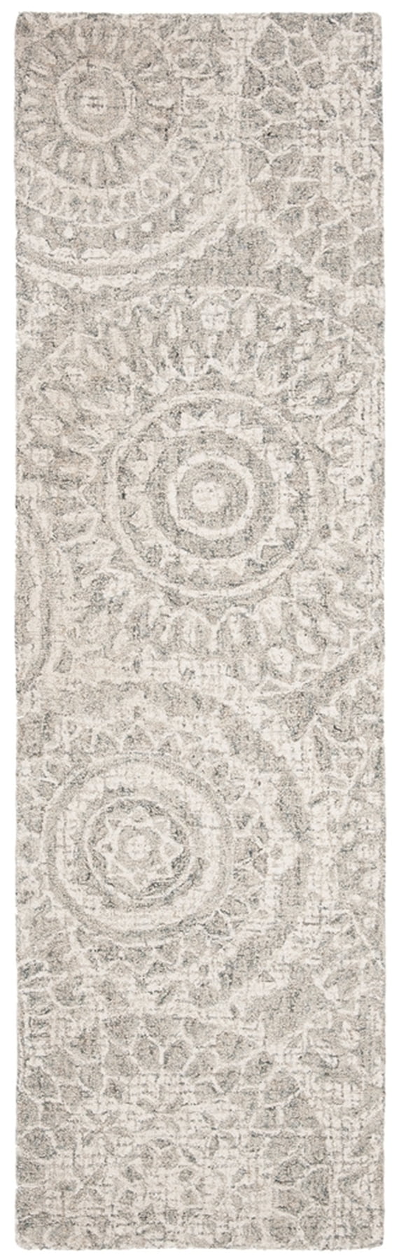 Ivory and Grey Handmade Wool Abstract Tufted Runner Rug
