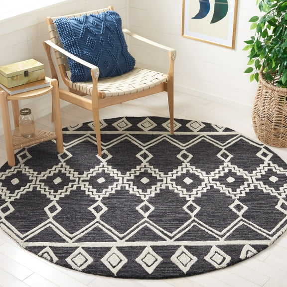 SAFAVIEH Abstract Torrey Geometric Wool Area Rug, Black/Ivory, 6' x 6' Round