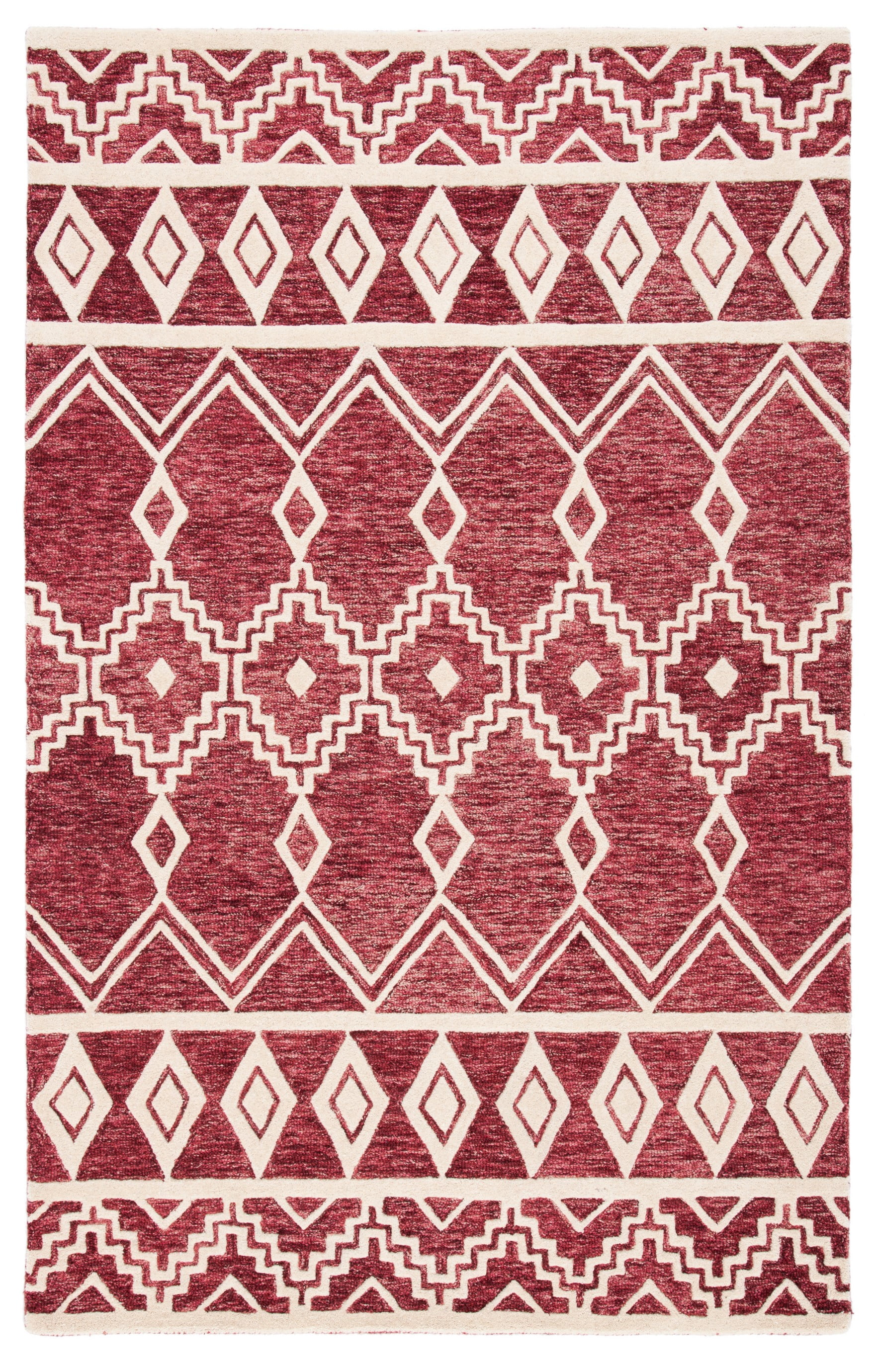 Red and Ivory Handmade Wool Abstract Tufted 4' x 6' Rug