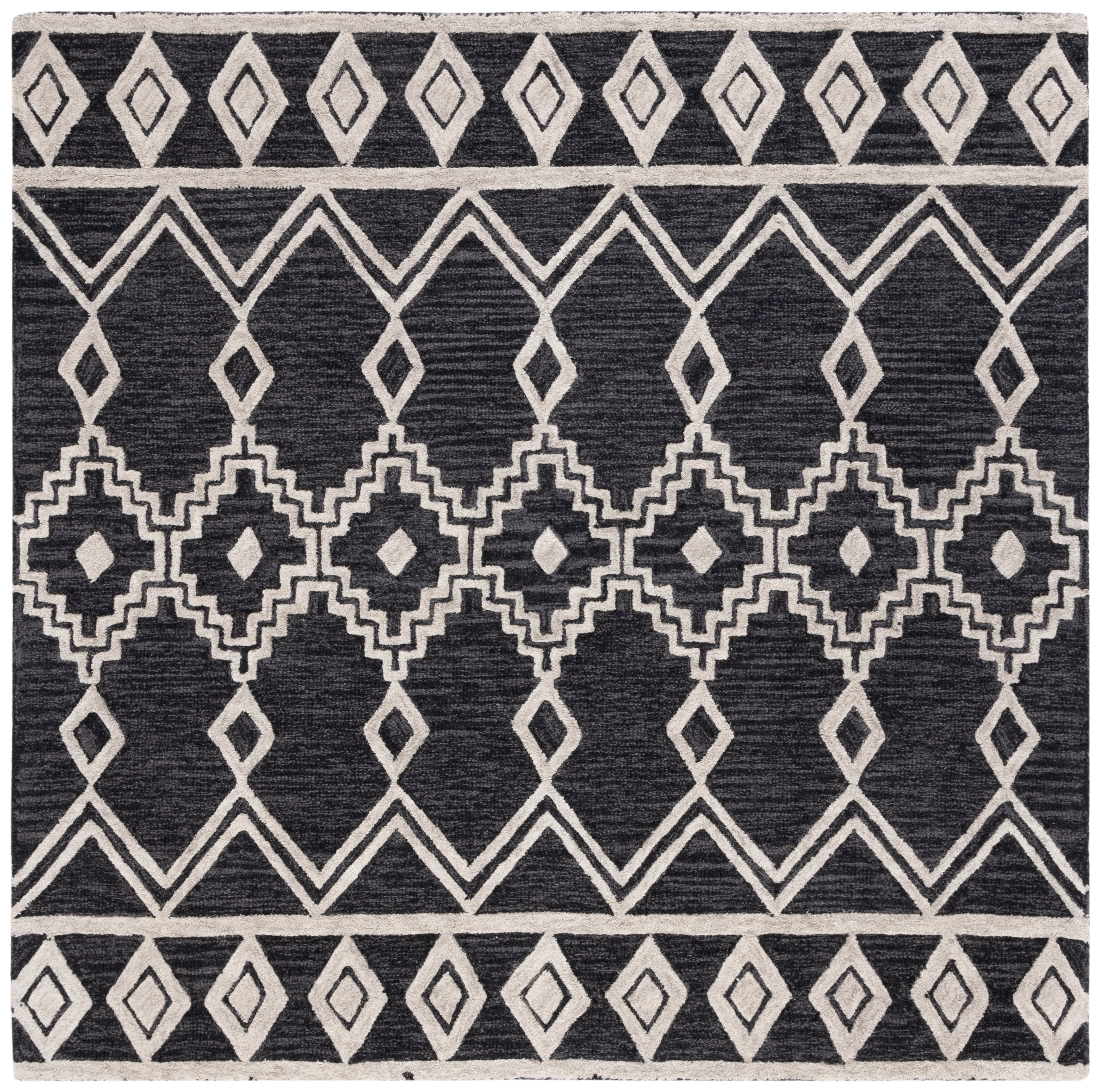 Ivory Abstract Hand-Tufted Wool 6' Square Area Rug
