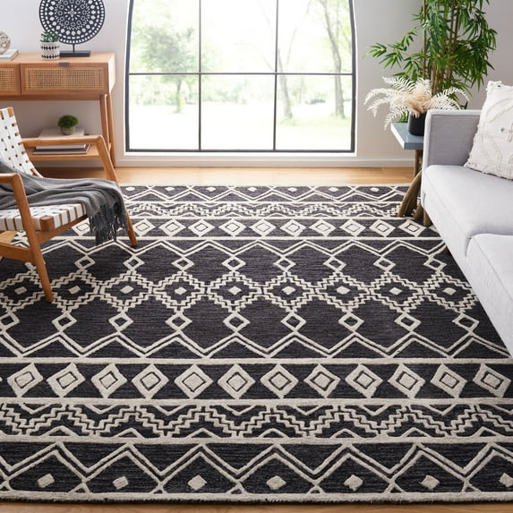 SAFAVIEH Abstract Torrey Geometric Wool Area Rug, Black/Ivory, 8' x 10'
