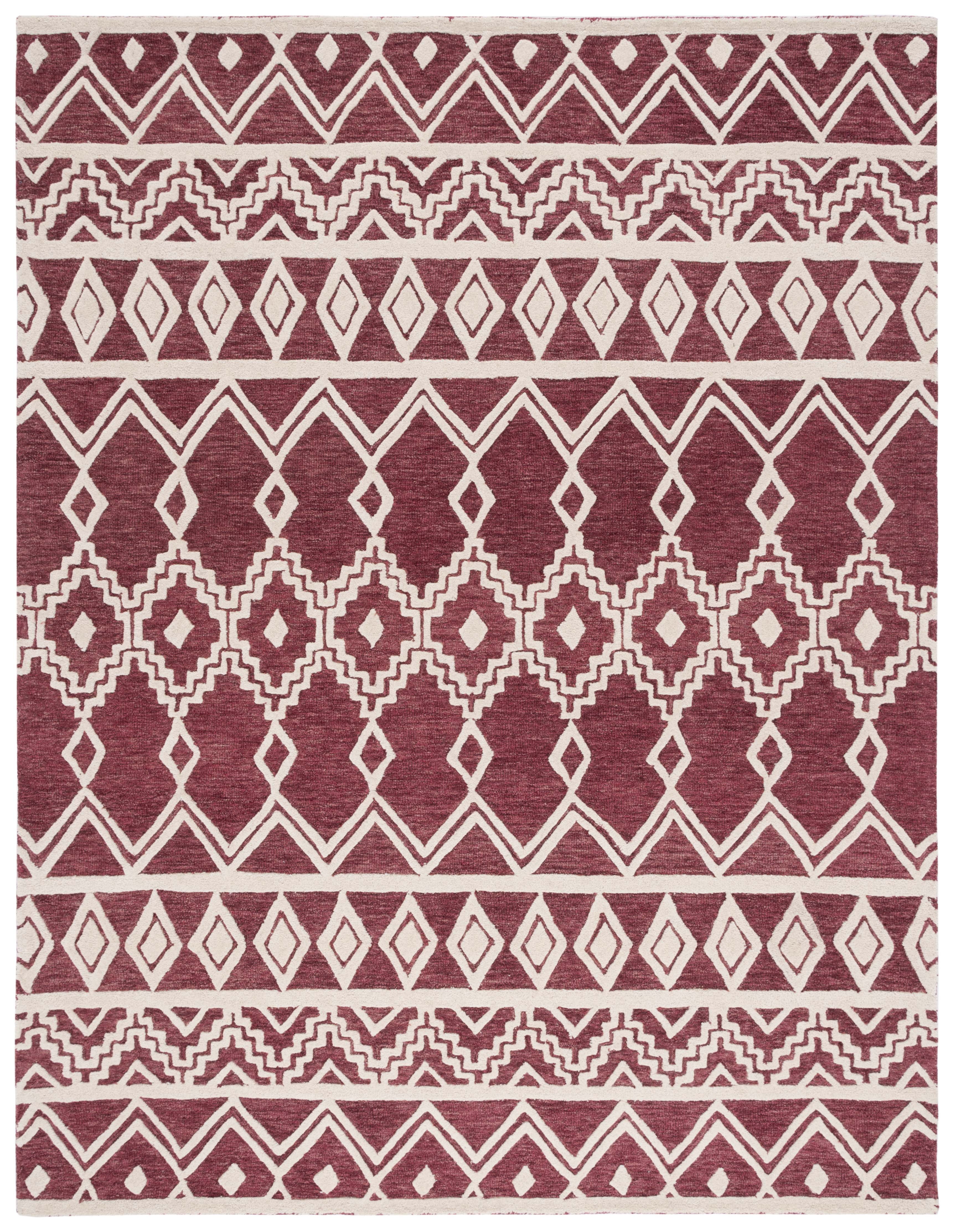 Hand-Tufted Red and Ivory Wool Abstract 8' x 10' Area Rug