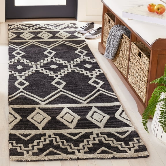 SAFAVIEH Abstract Torrey Geometric Wool Runner Rug, Black/Ivory, 2'3" x 8'